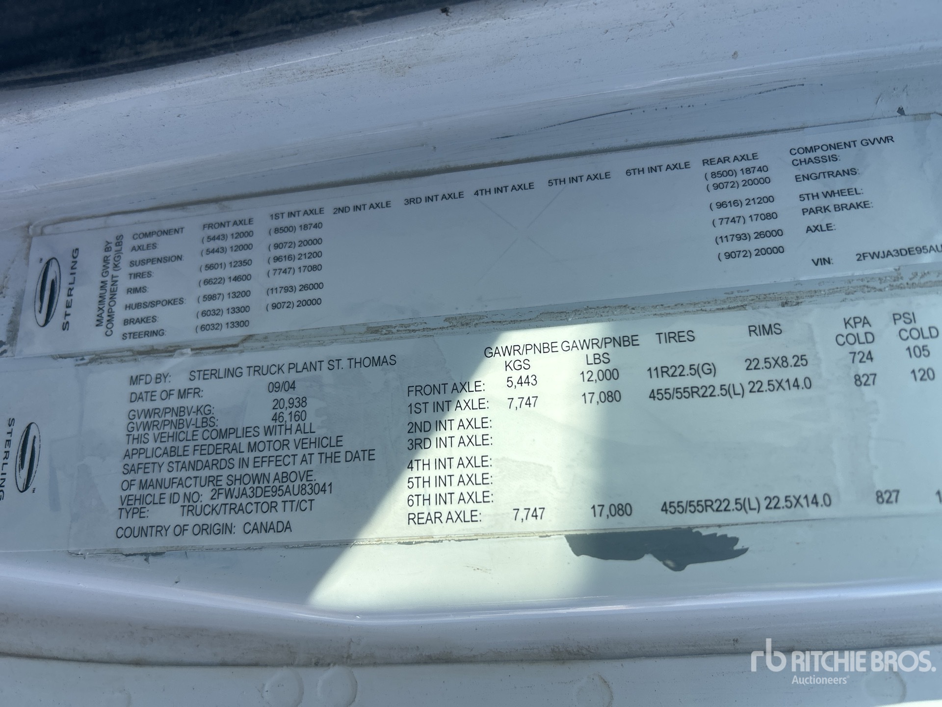 General Appearance with Serial Number / VIN