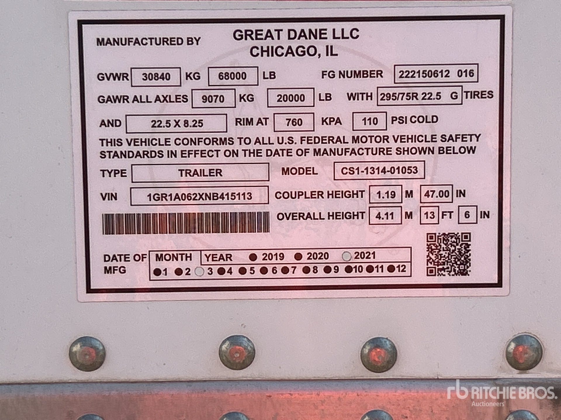 General Appearance with Serial Number / VIN