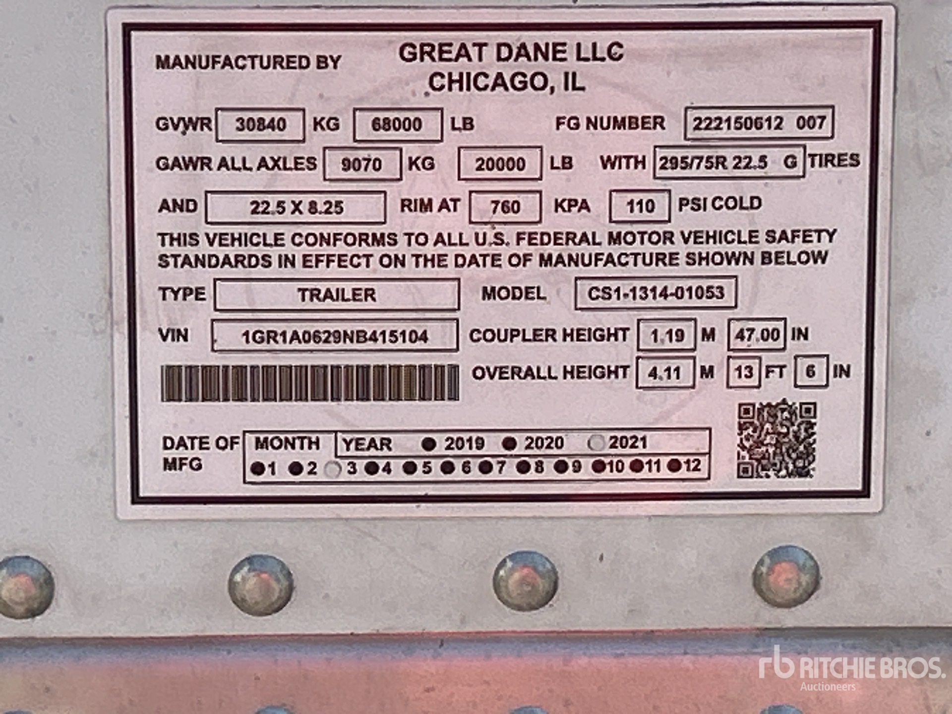 General Appearance with Serial Number / VIN