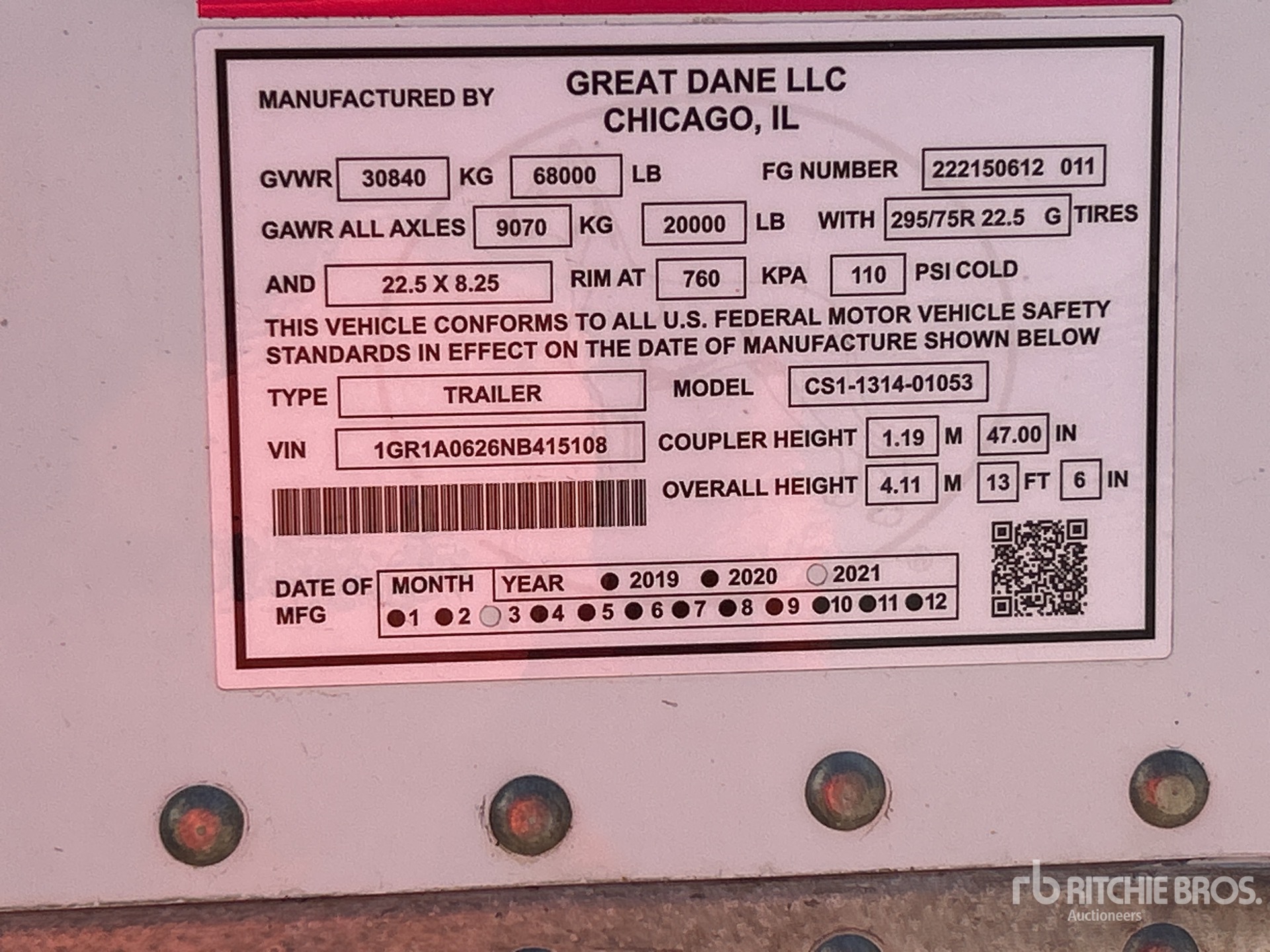 General Appearance with Serial Number / VIN