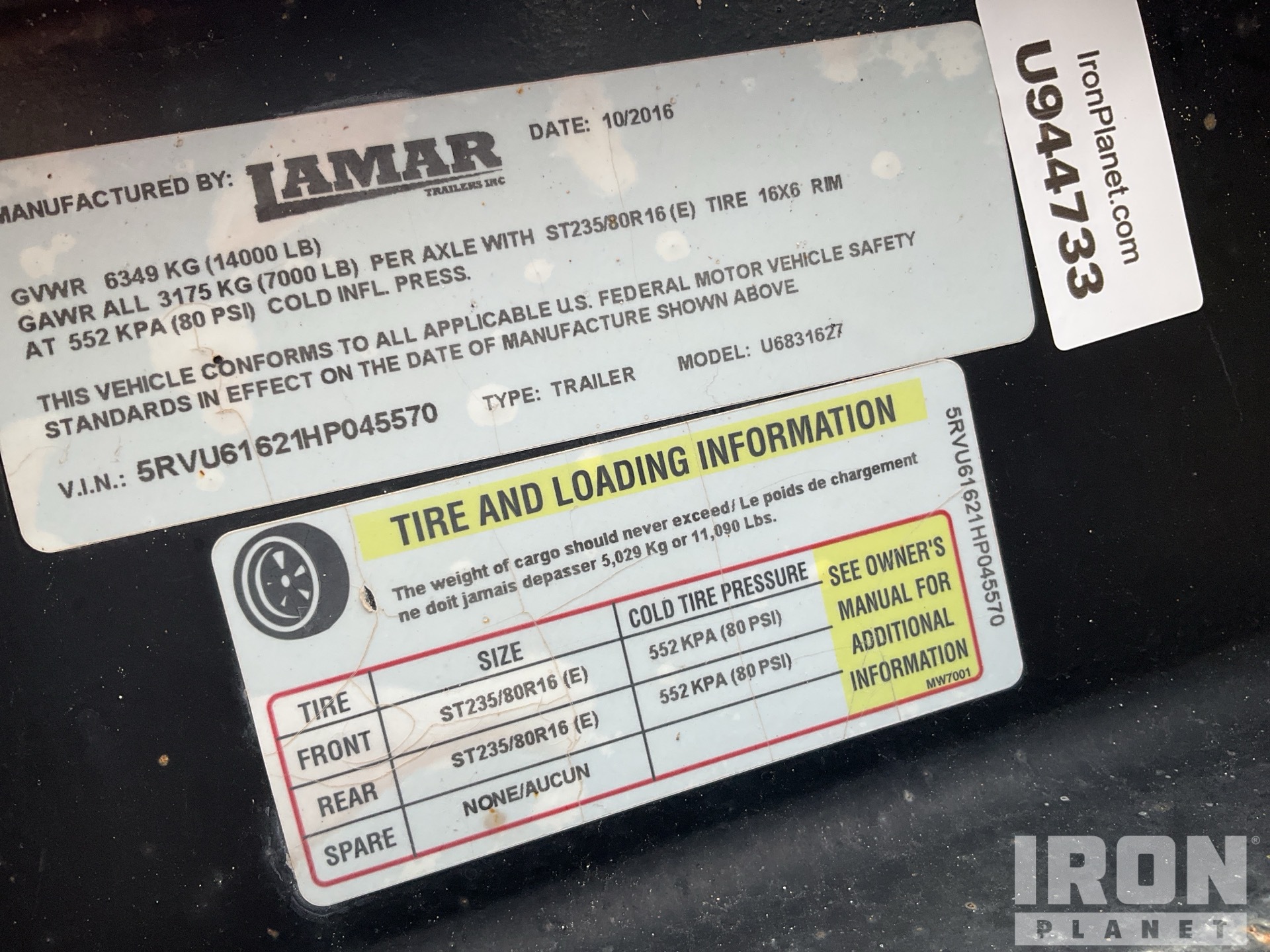 General Appearance with Serial Number / VIN