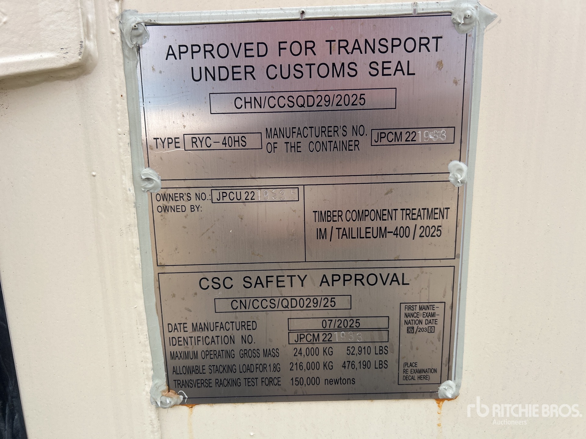 General Appearance with Serial Number / VIN