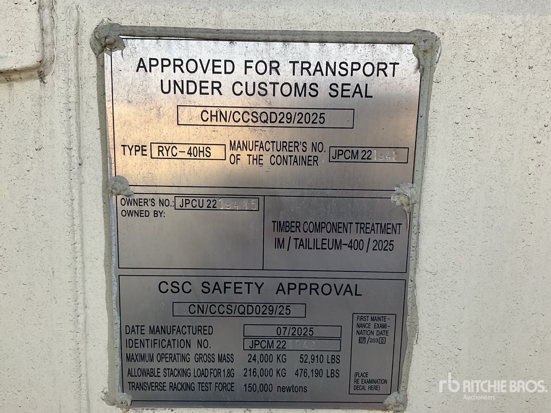 General Appearance with Serial Number / VIN