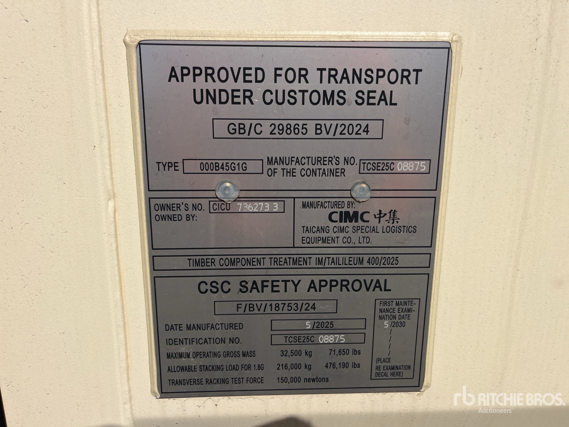 General Appearance with Serial Number / VIN