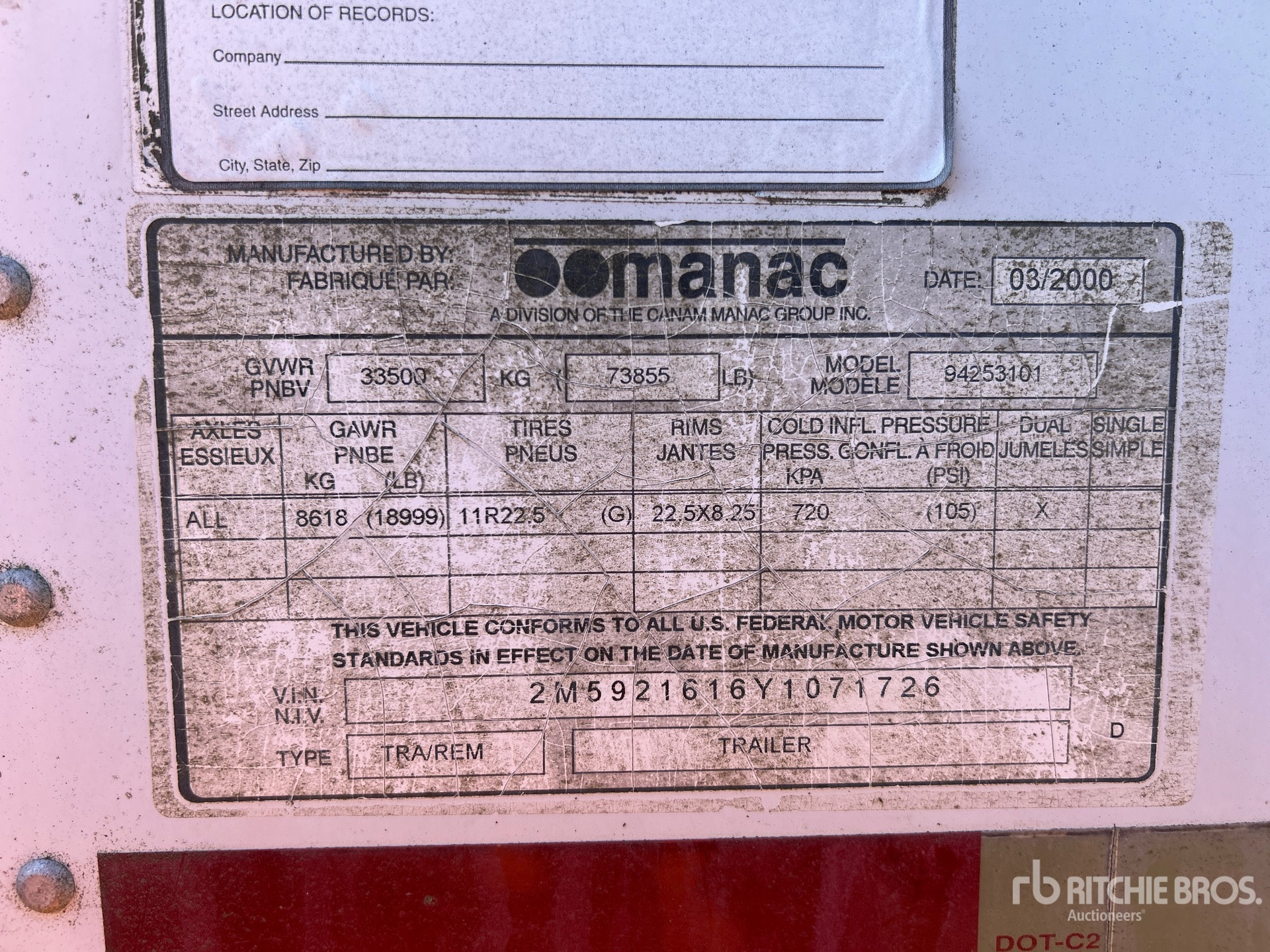 General Appearance with Serial Number / VIN