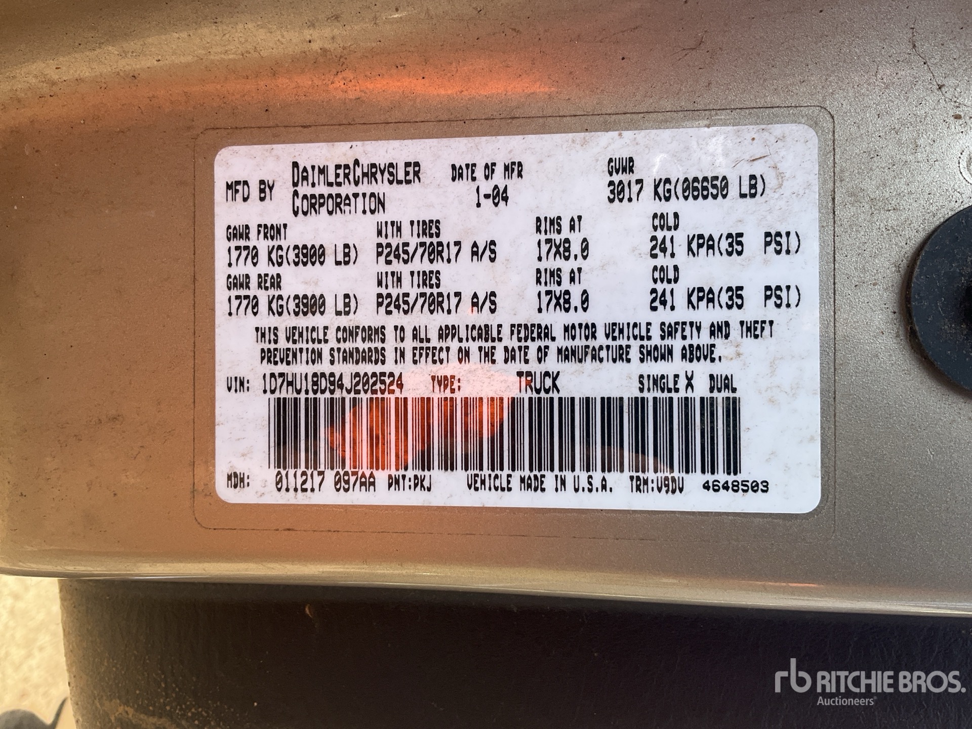 General Appearance with Serial Number / VIN