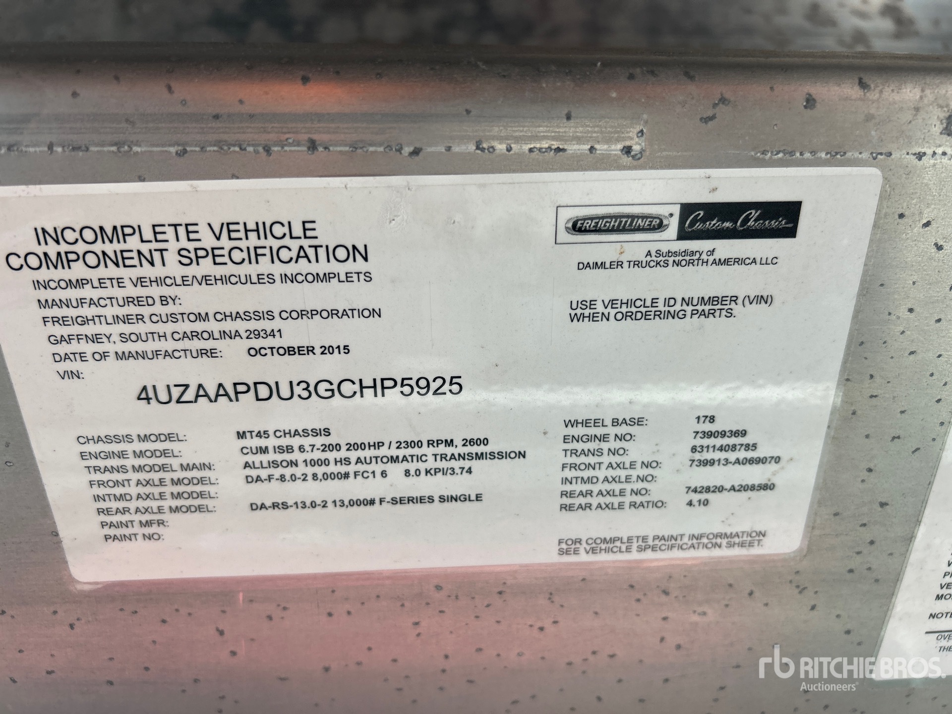 General Appearance with Serial Number / VIN