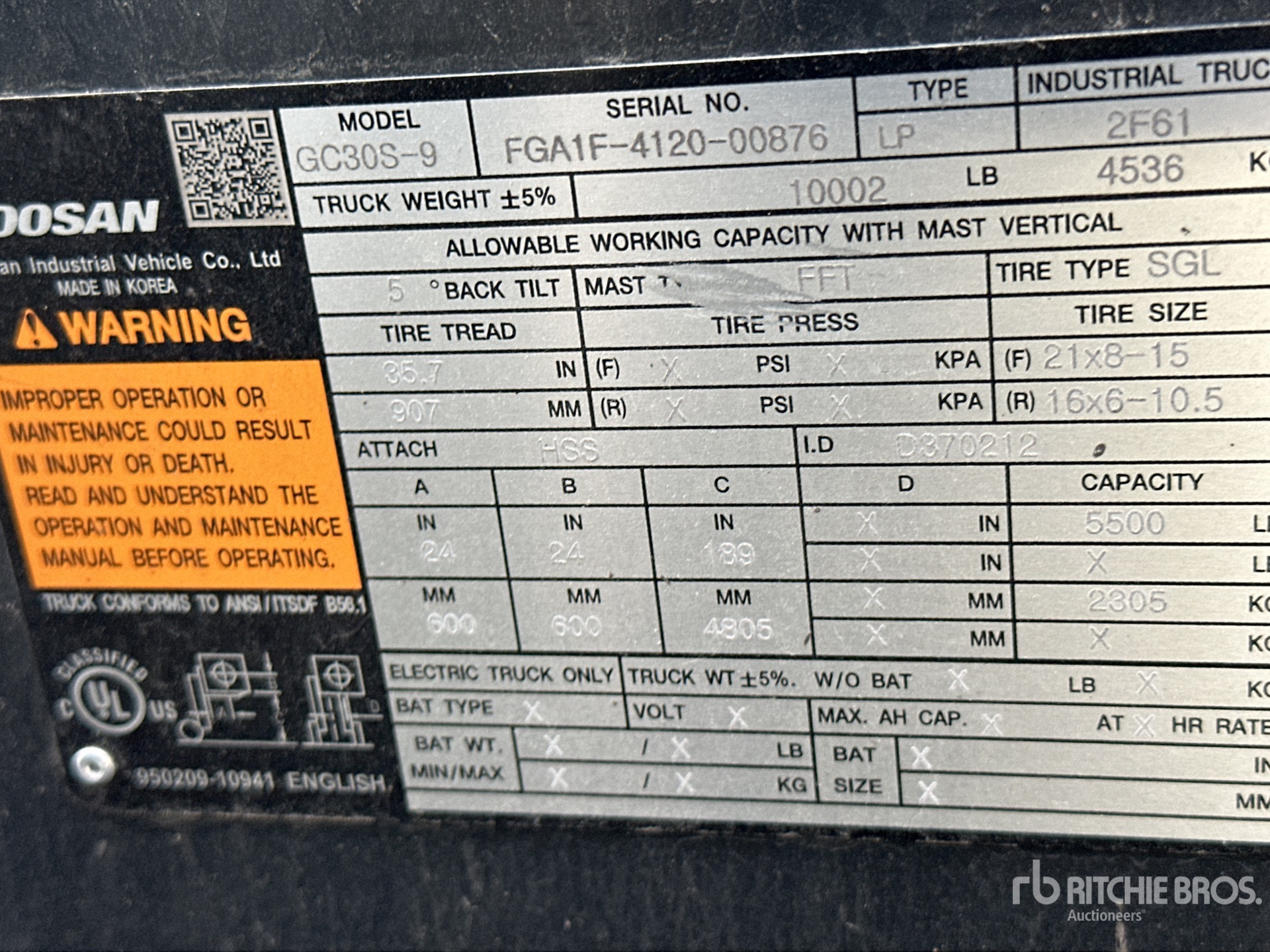 General Appearance with Serial Number / VIN