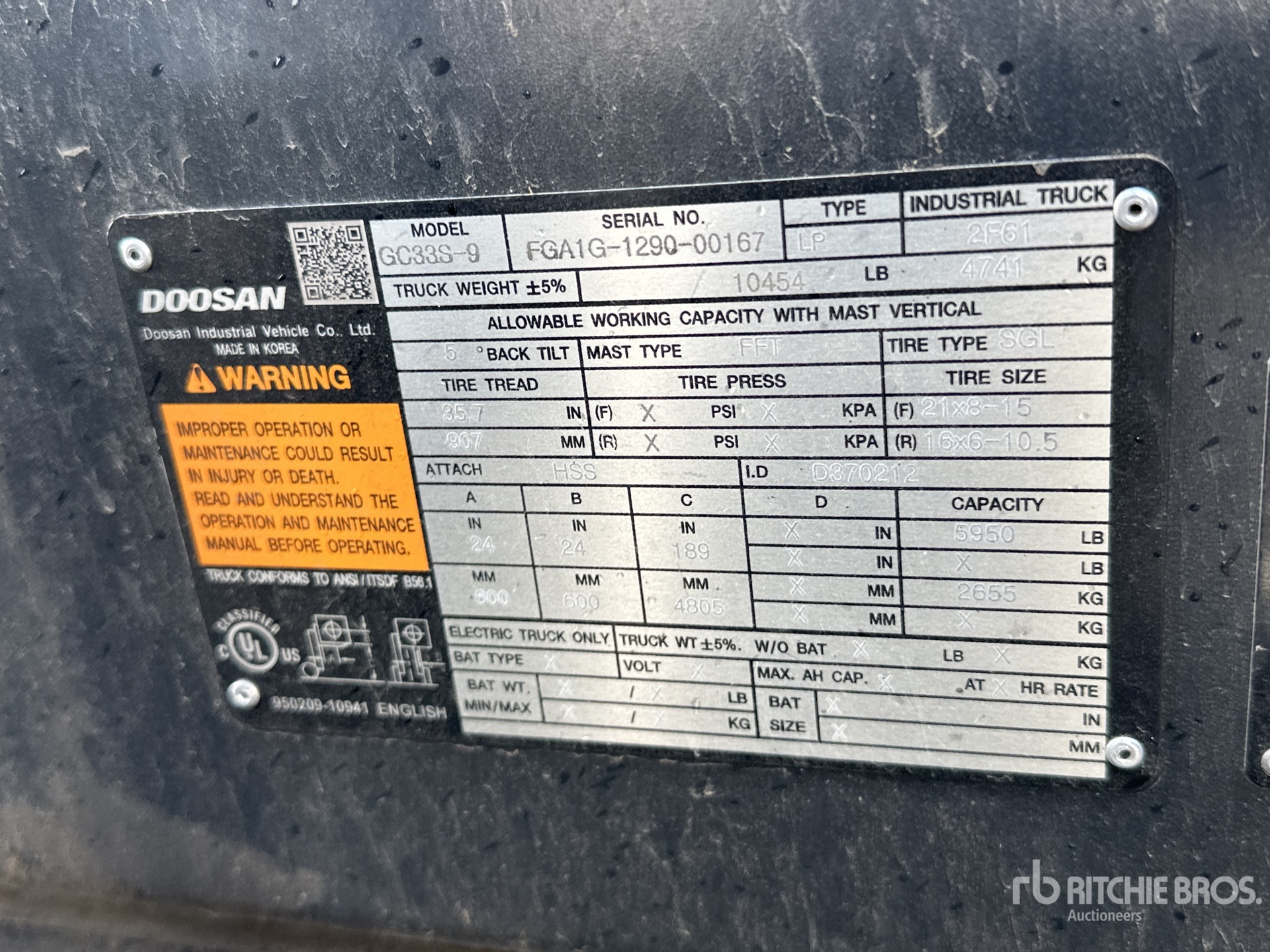 General Appearance with Serial Number / VIN