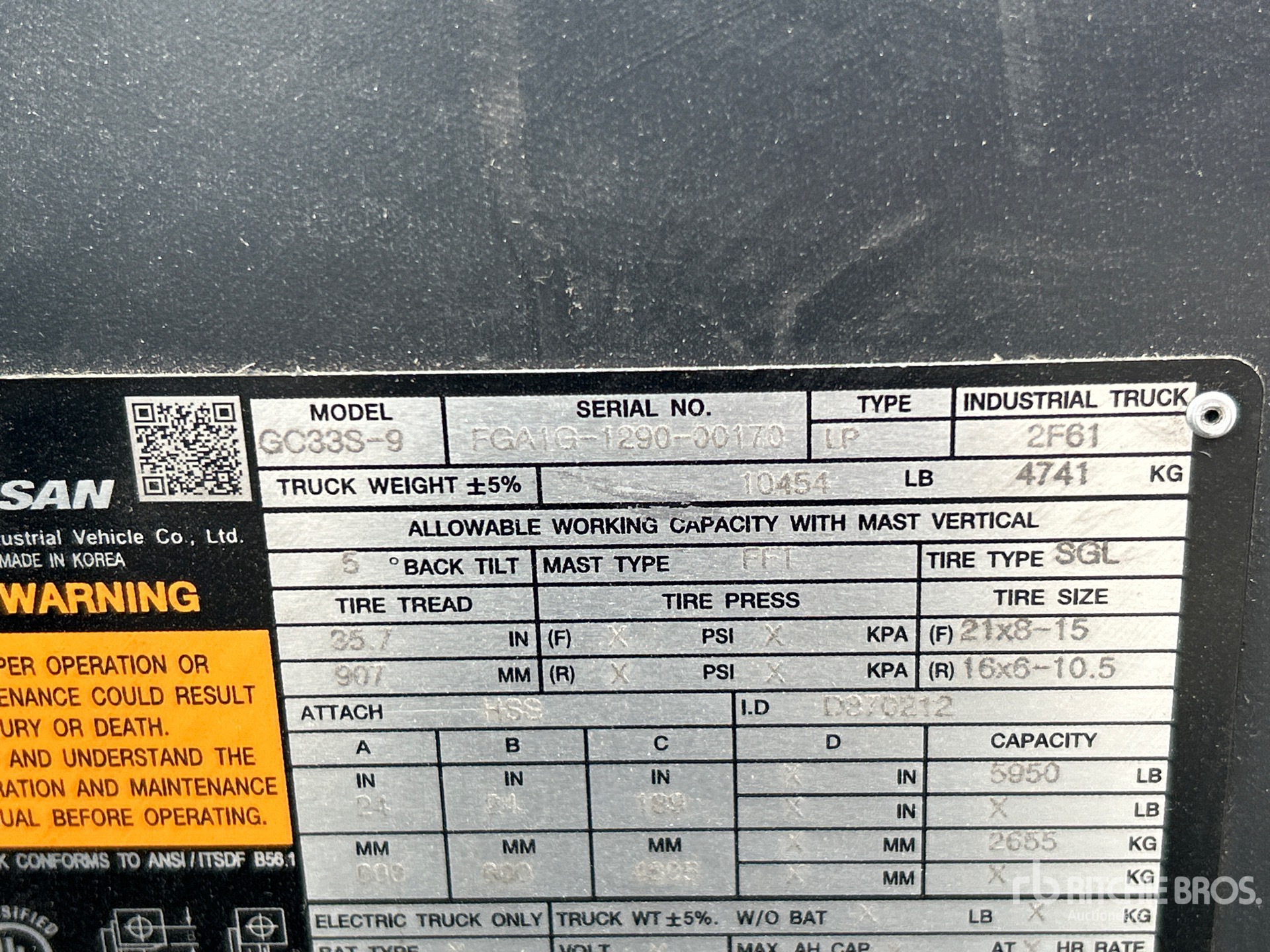 General Appearance with Serial Number / VIN