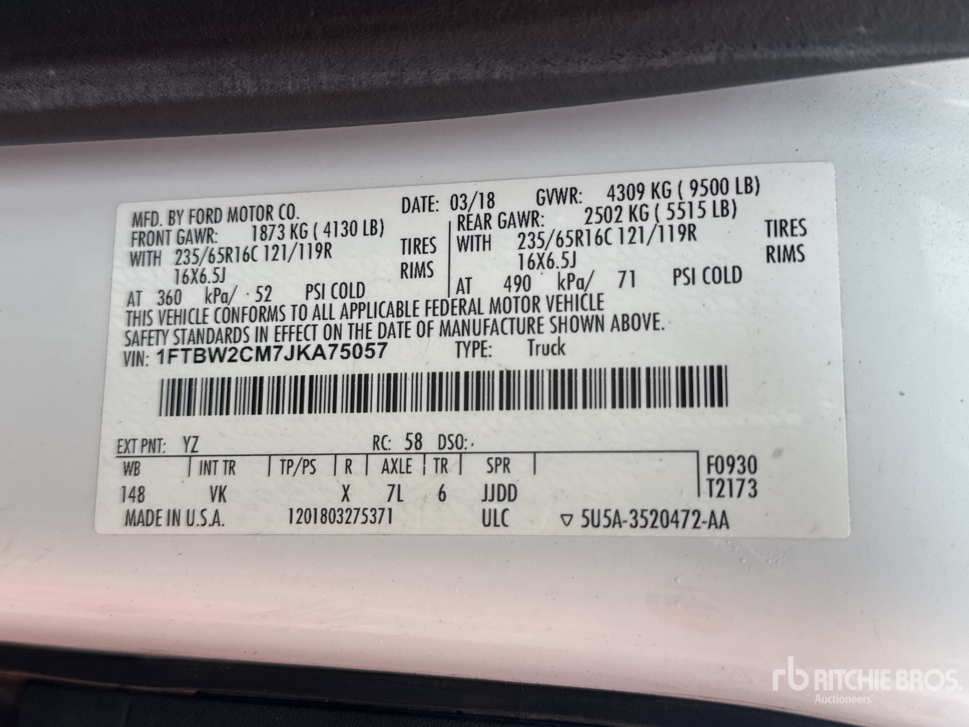General Appearance with Serial Number / VIN