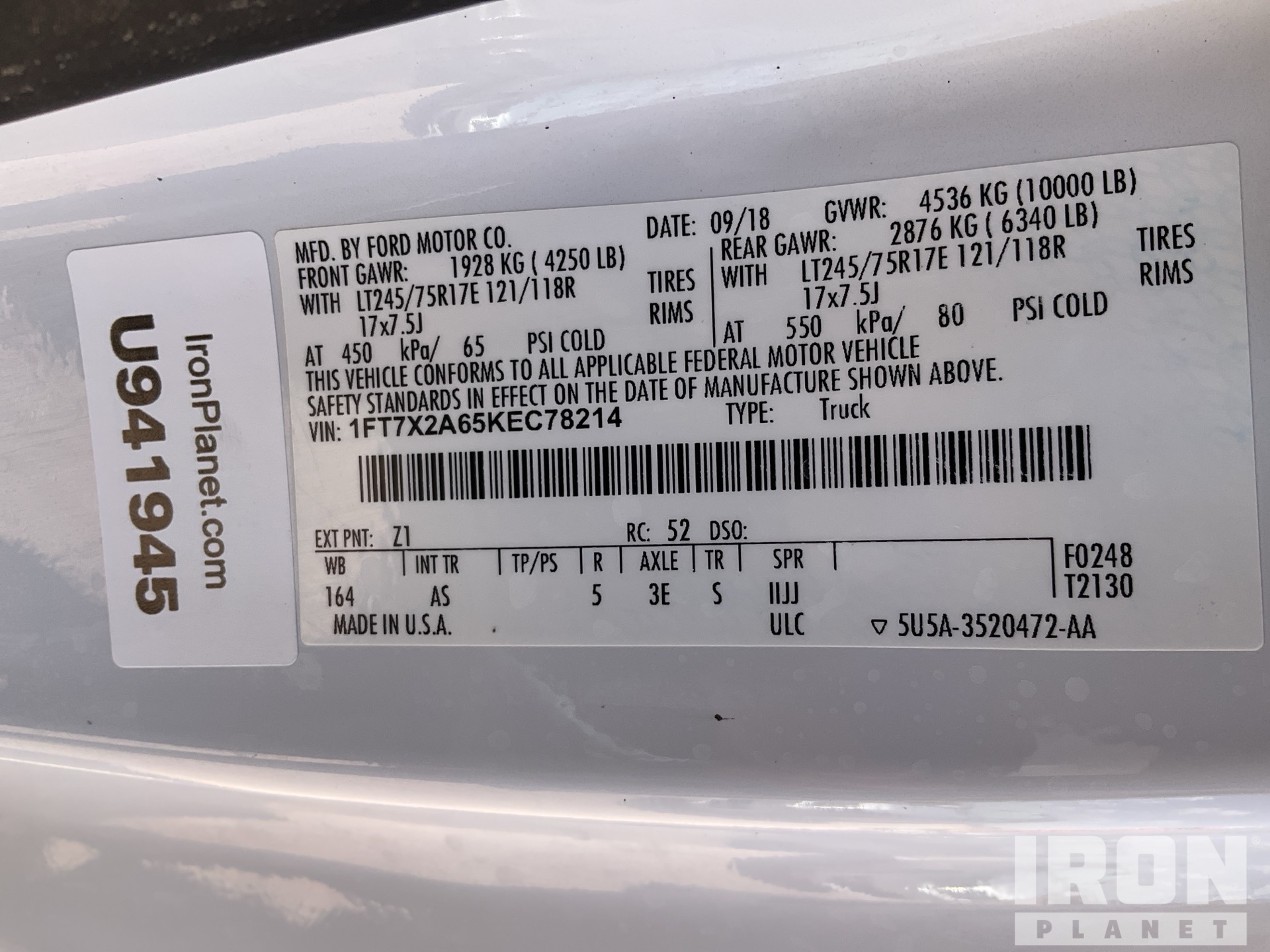 General Appearance with Serial Number / VIN