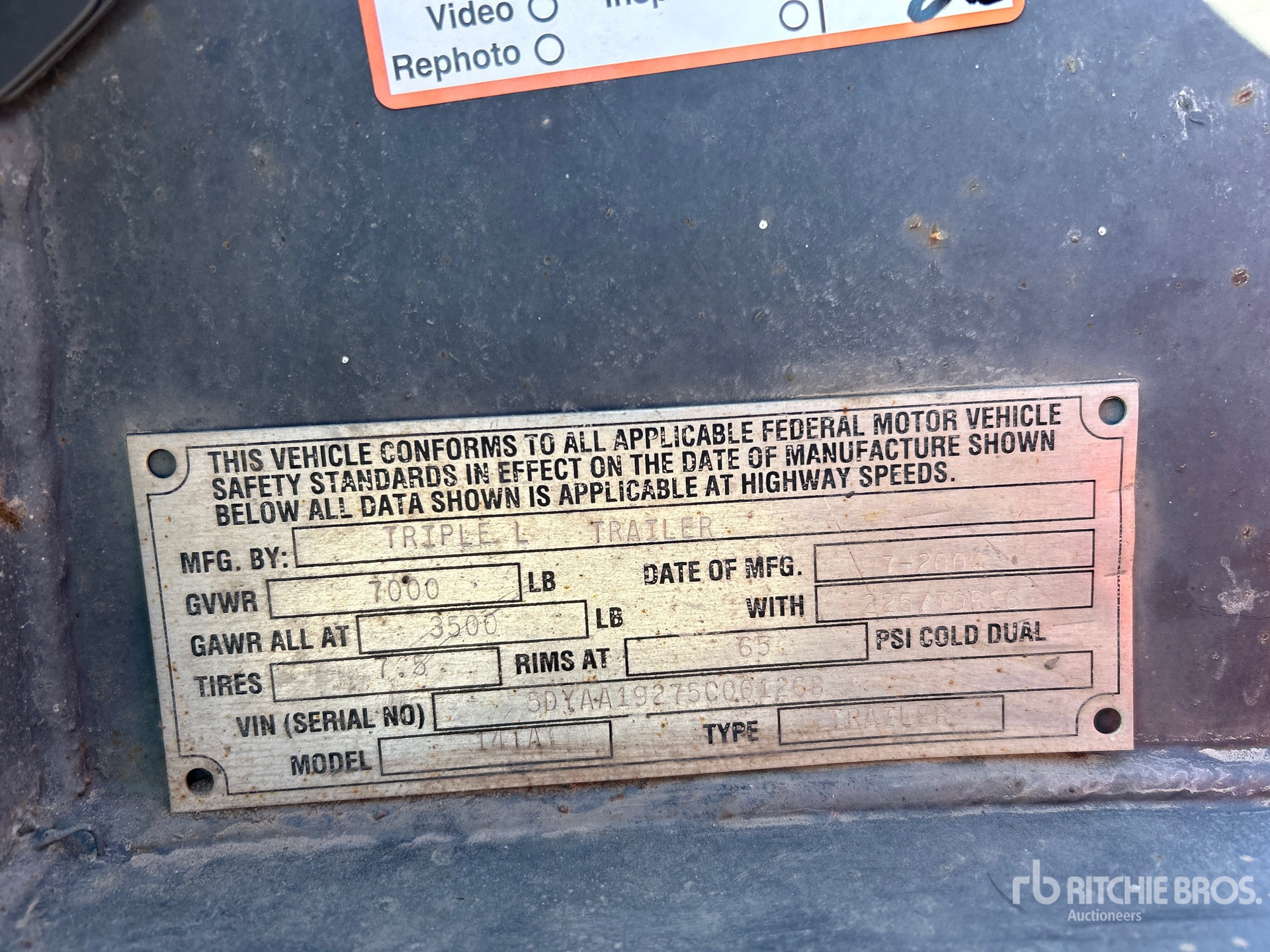 General Appearance with Serial Number / VIN