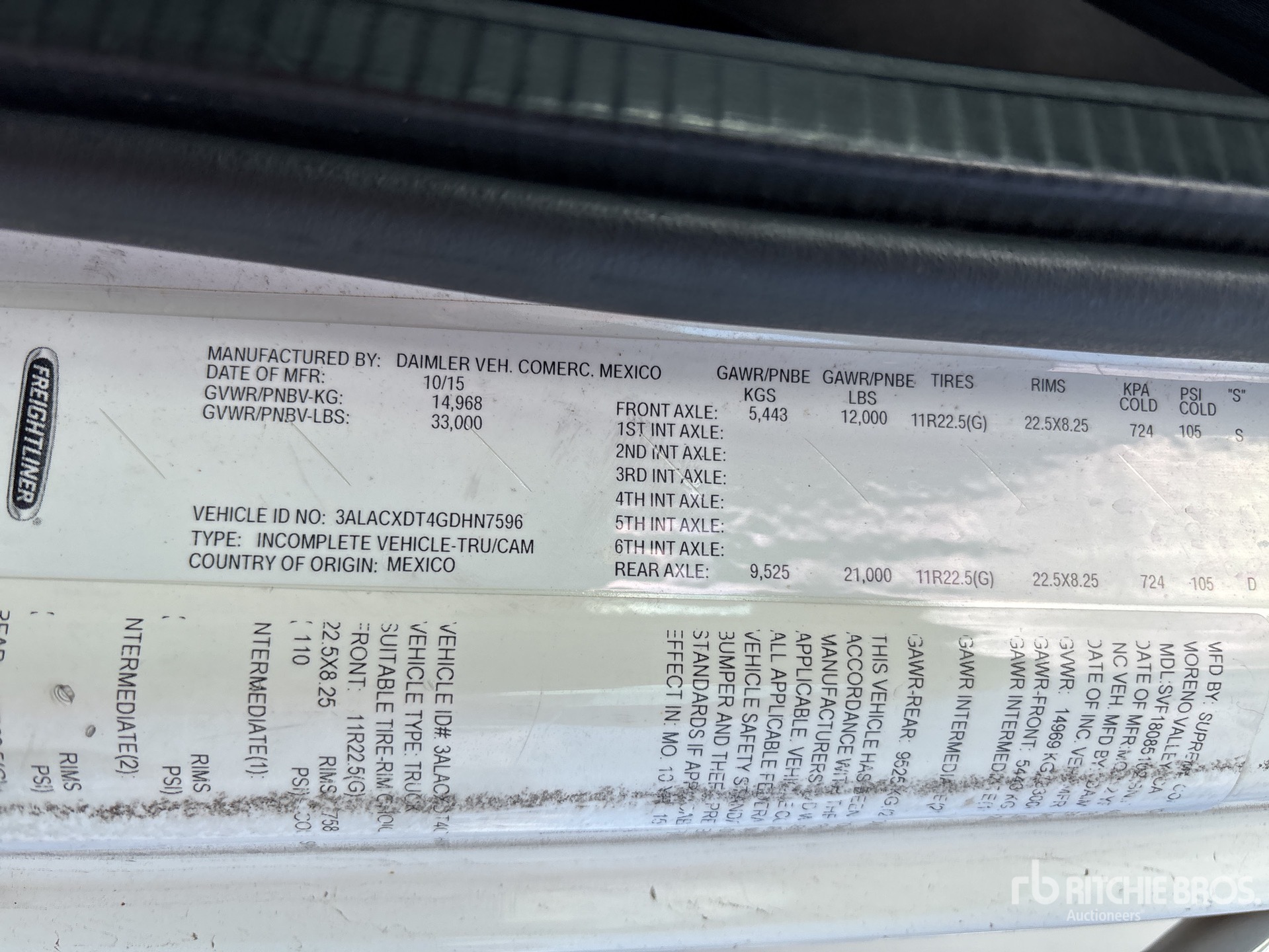 General Appearance with Serial Number / VIN
