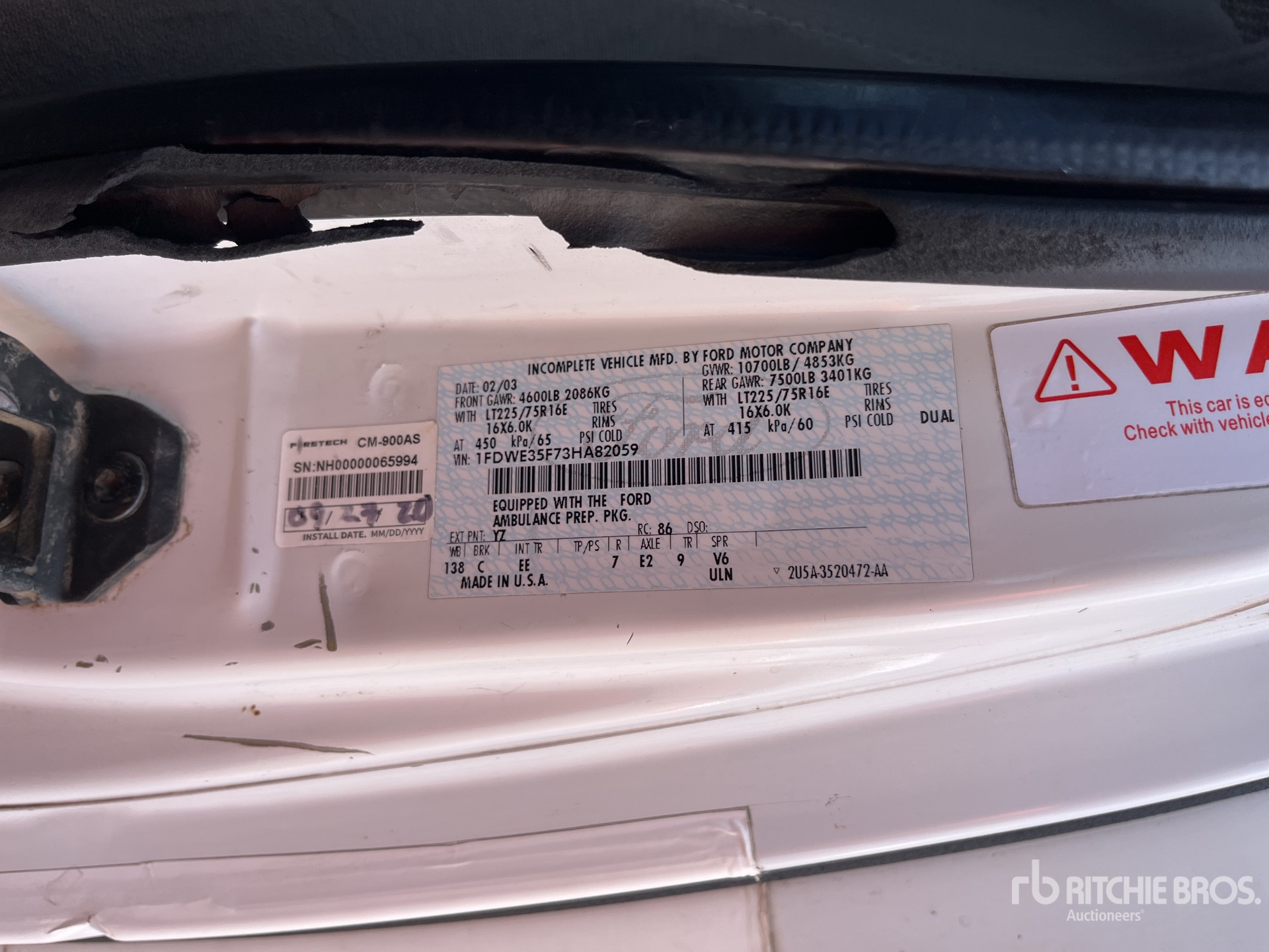 General Appearance with Serial Number / VIN