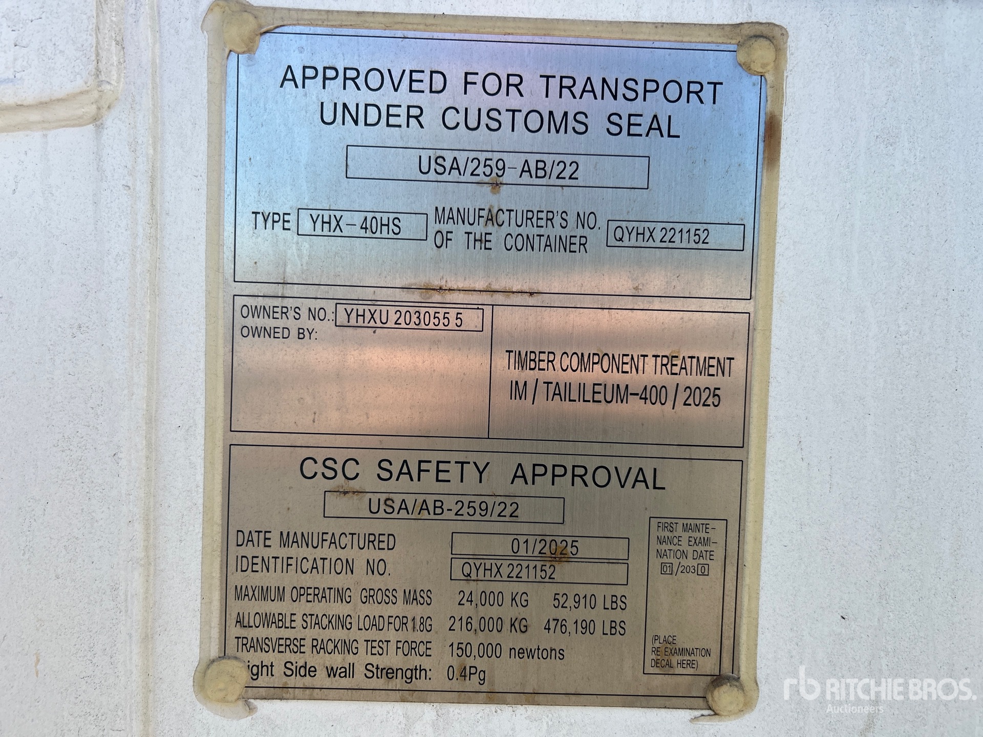 General Appearance with Serial Number / VIN