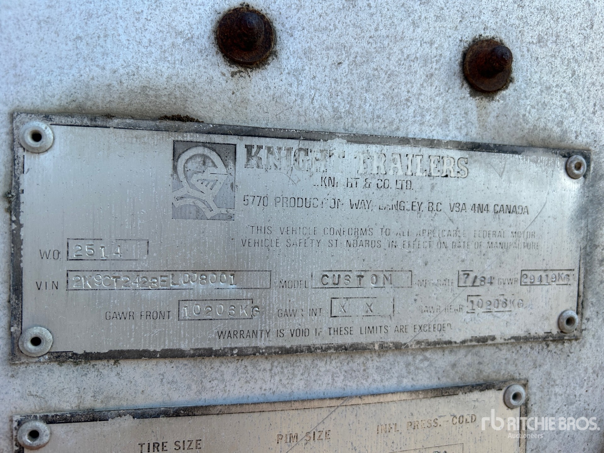 General Appearance with Serial Number / VIN