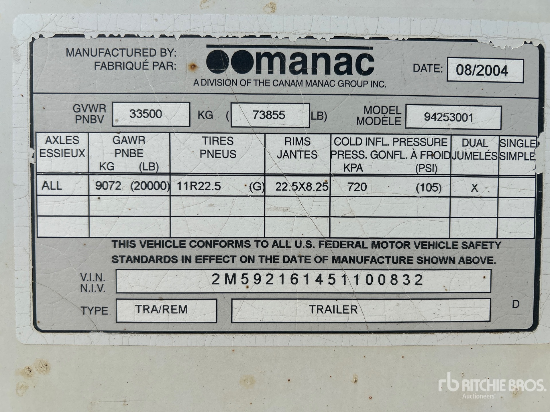 General Appearance with Numéro de série/Numéro d'identification du véhicule automobile