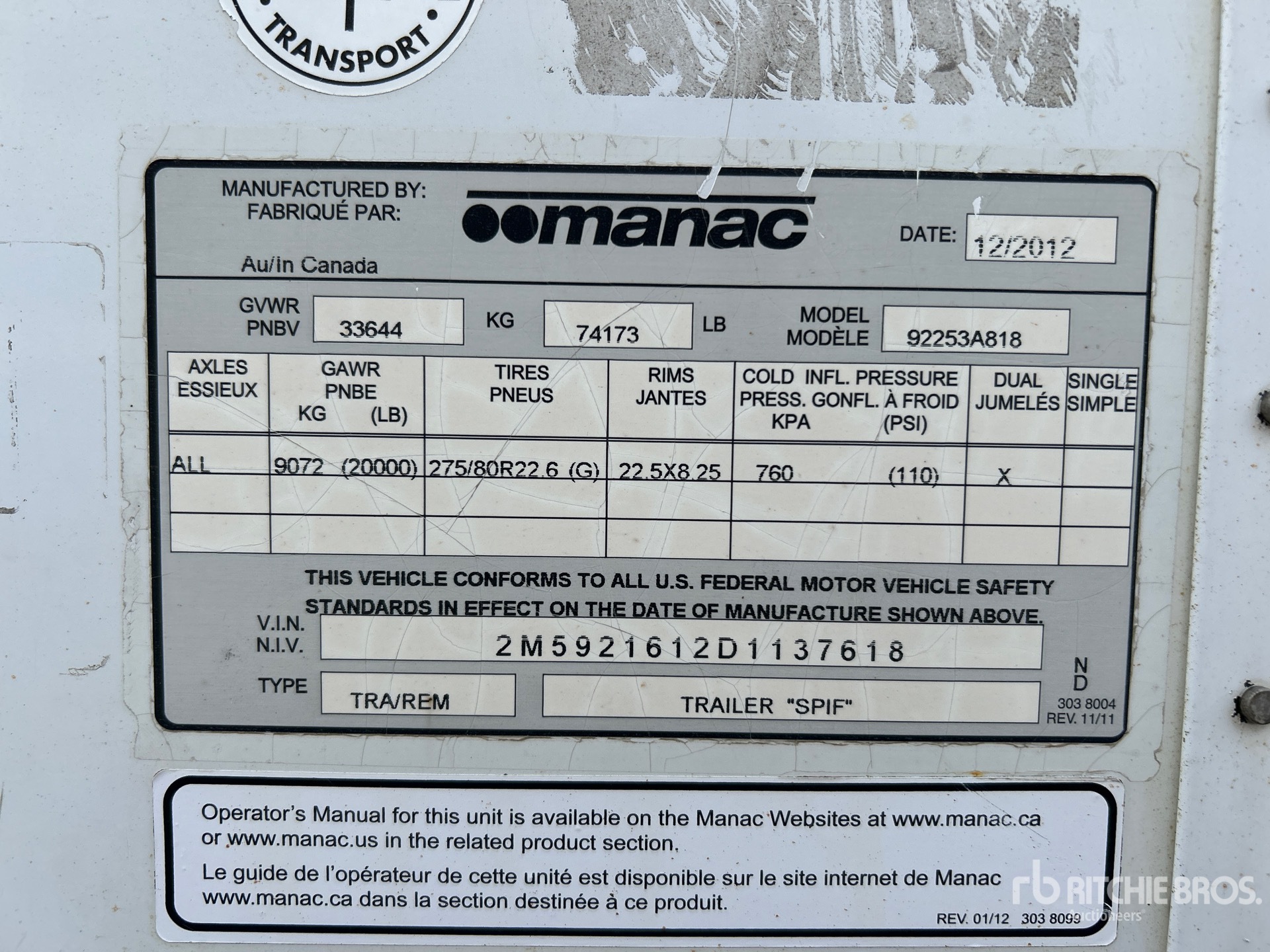 General Appearance with Serial Number / VIN
