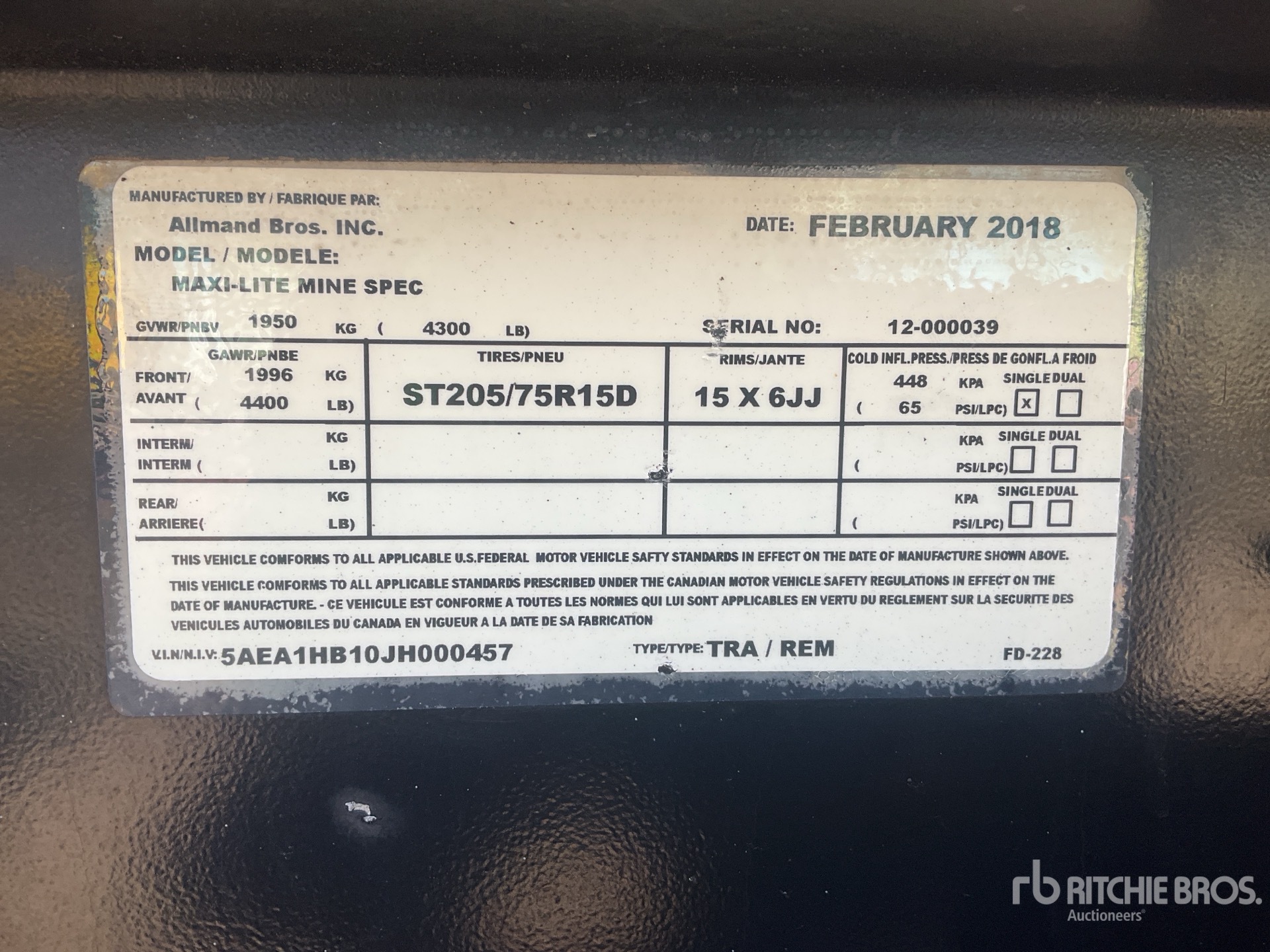 General Appearance with Serial Number / VIN