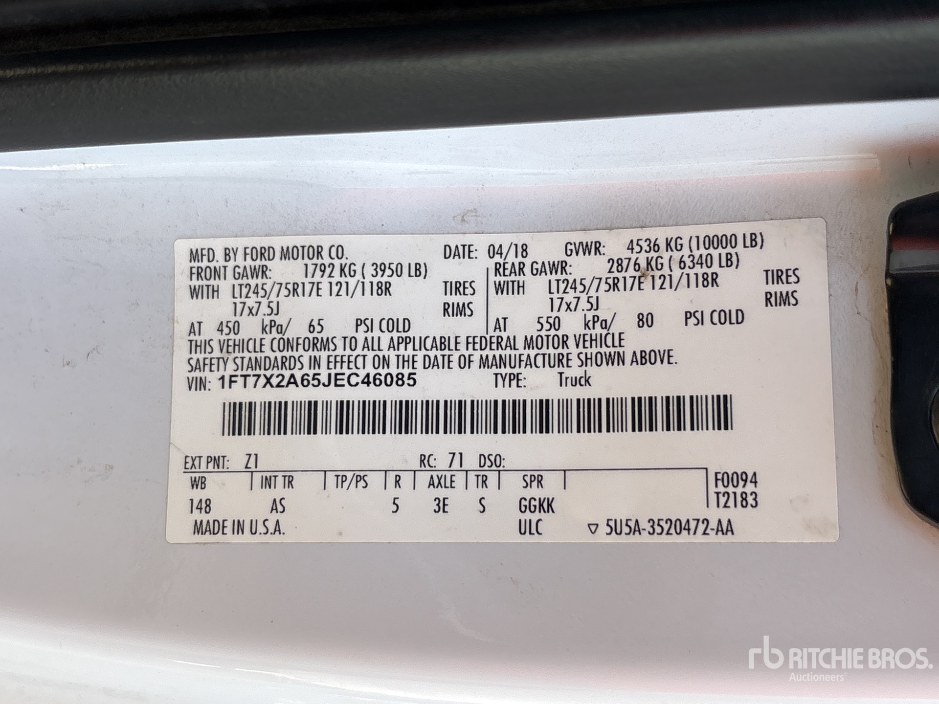 General Appearance with Serial Number / VIN