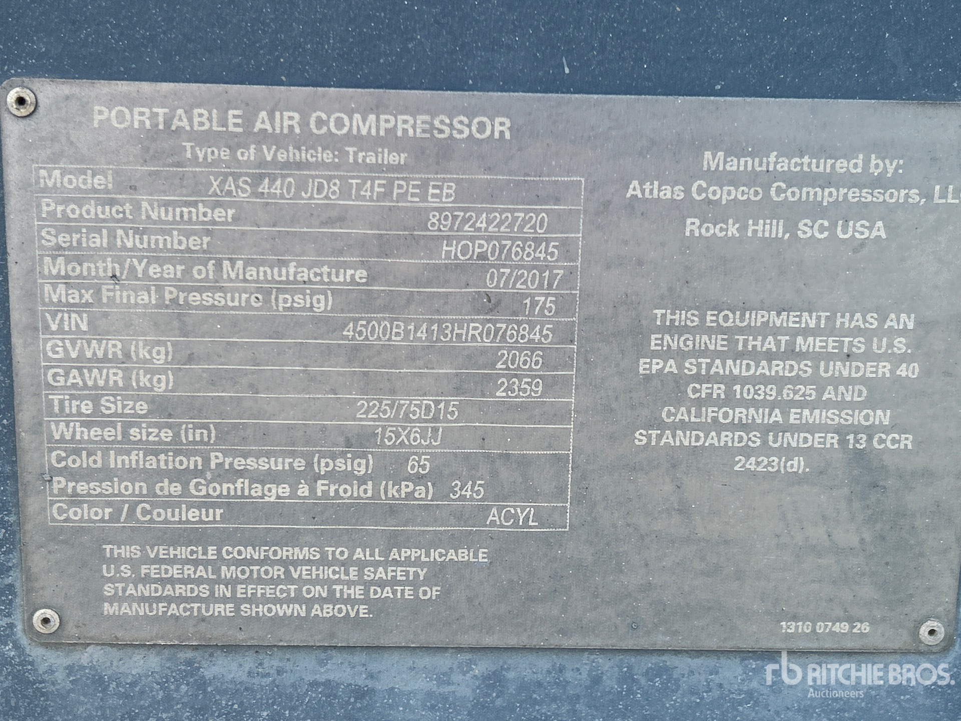General Appearance with Serial Number / VIN