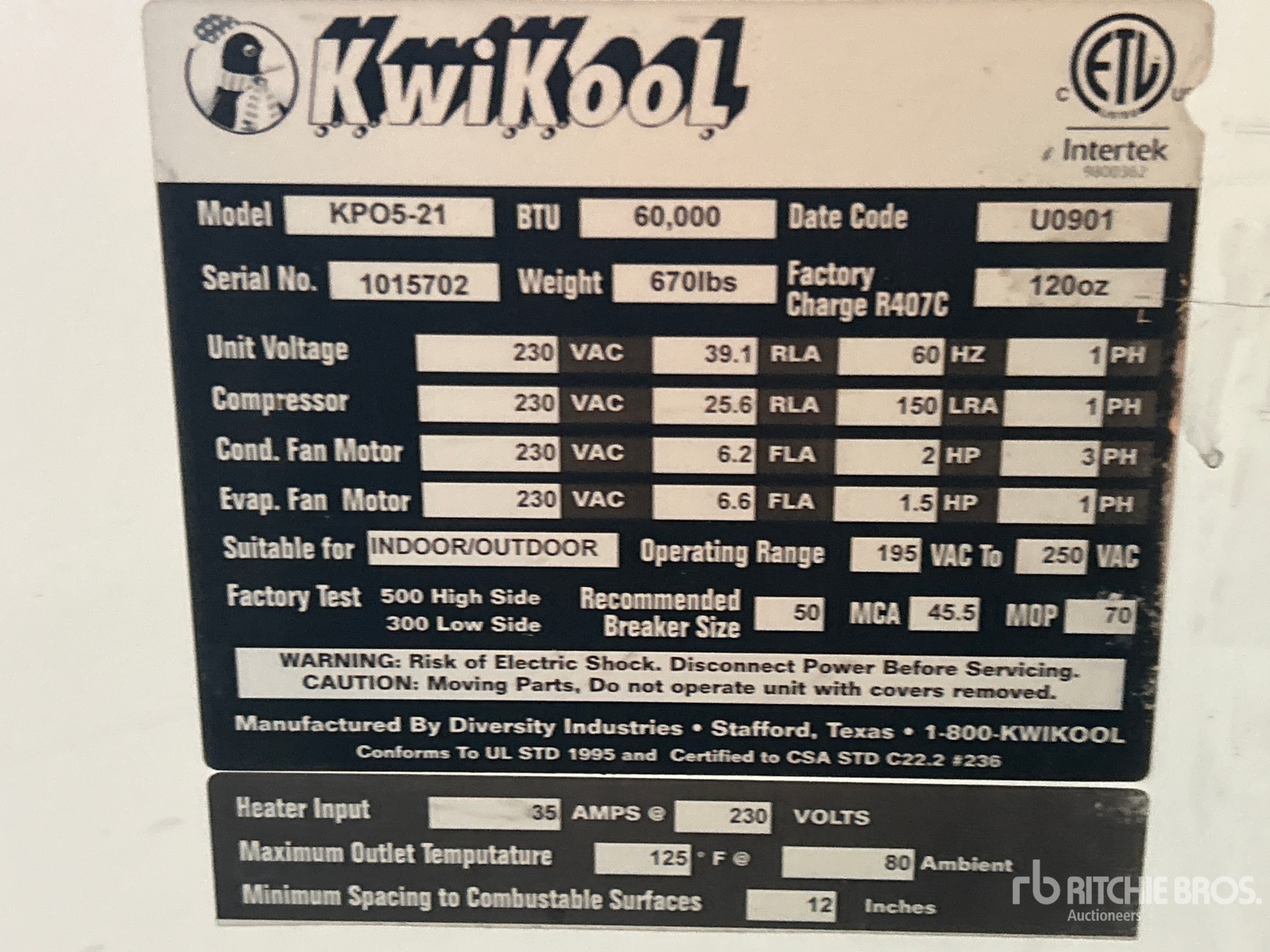 General Appearance with Serial Number / VIN