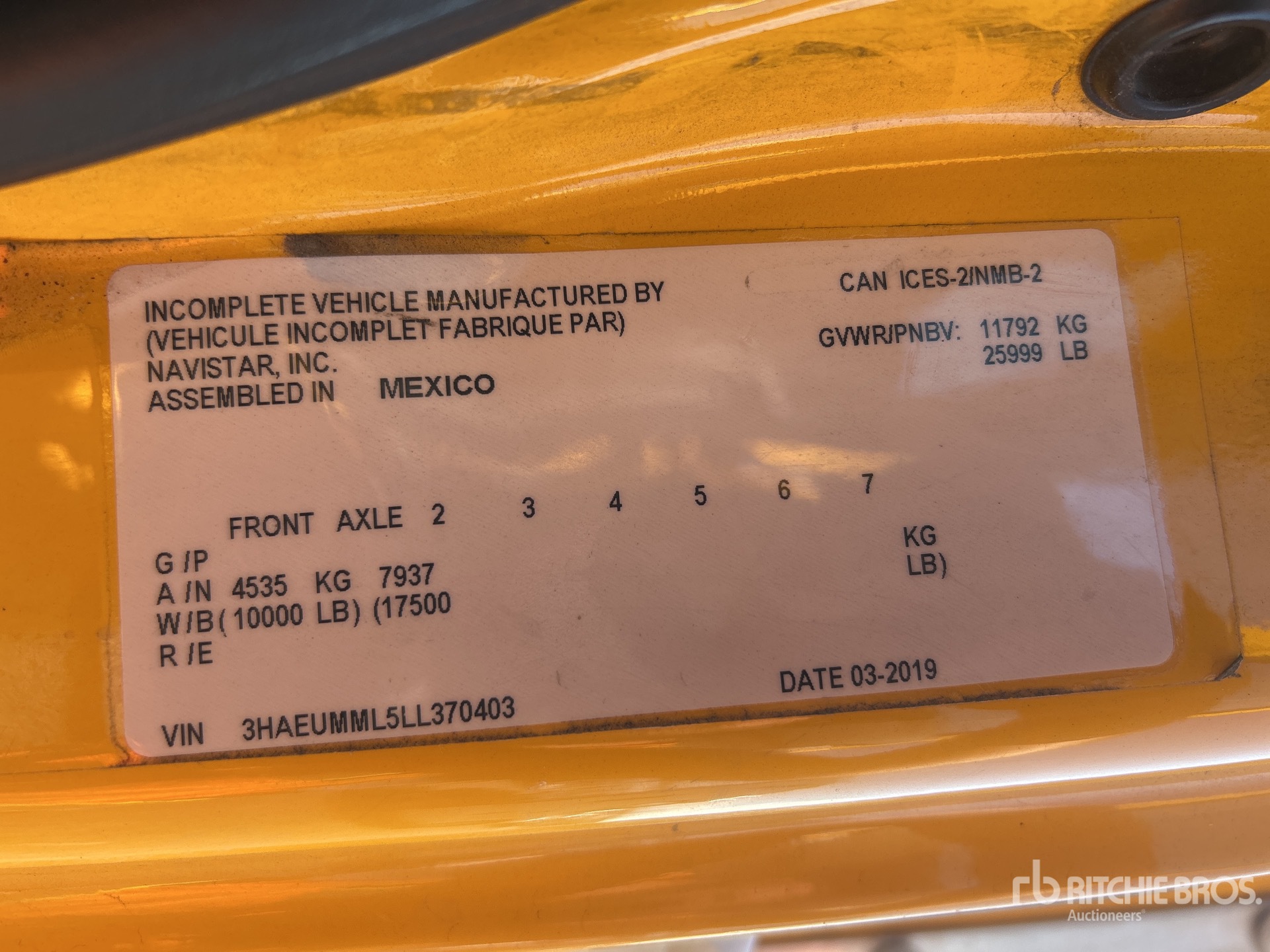 General Appearance with Serial Number / VIN