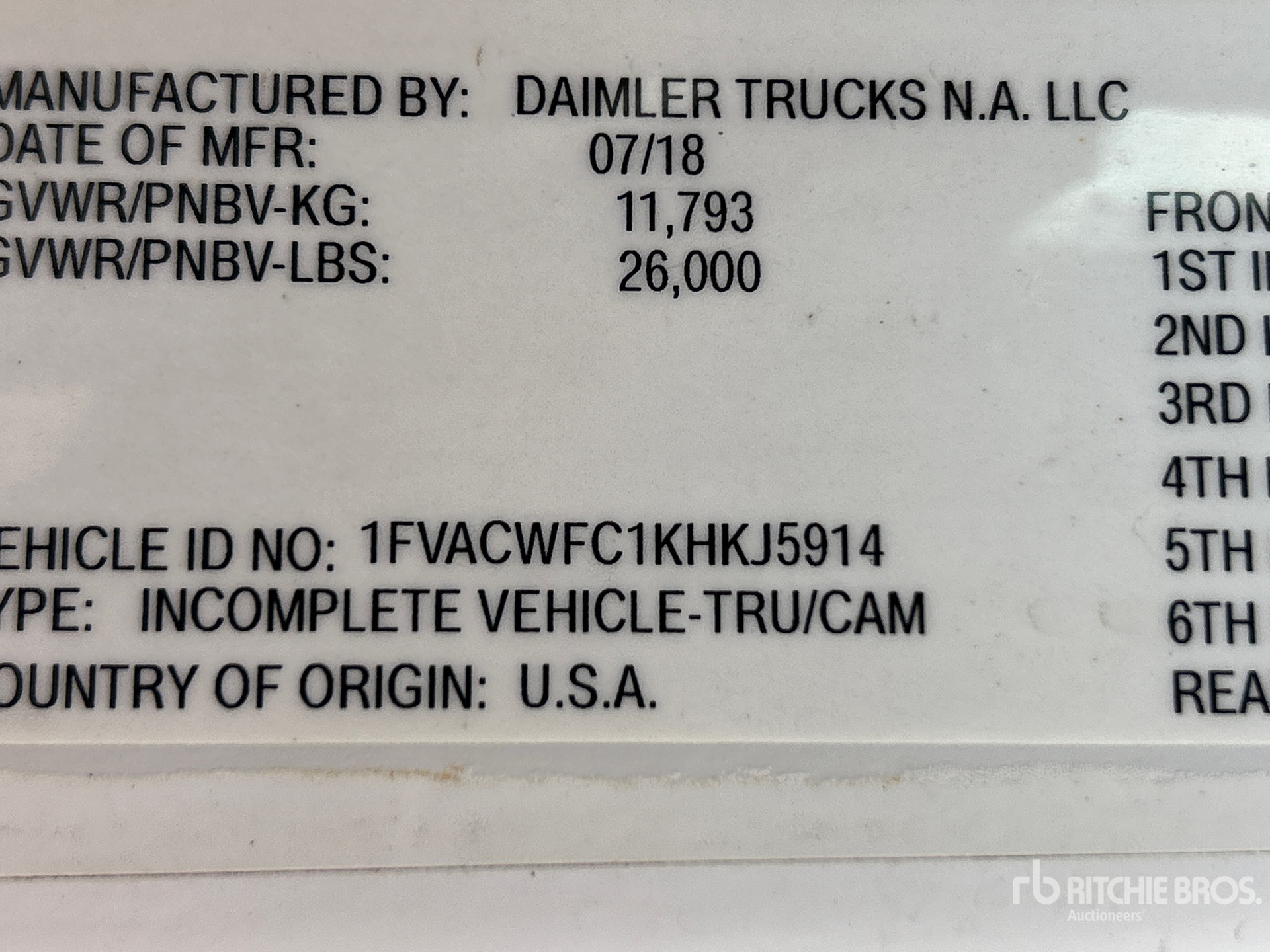 General Appearance with Serial Number / VIN