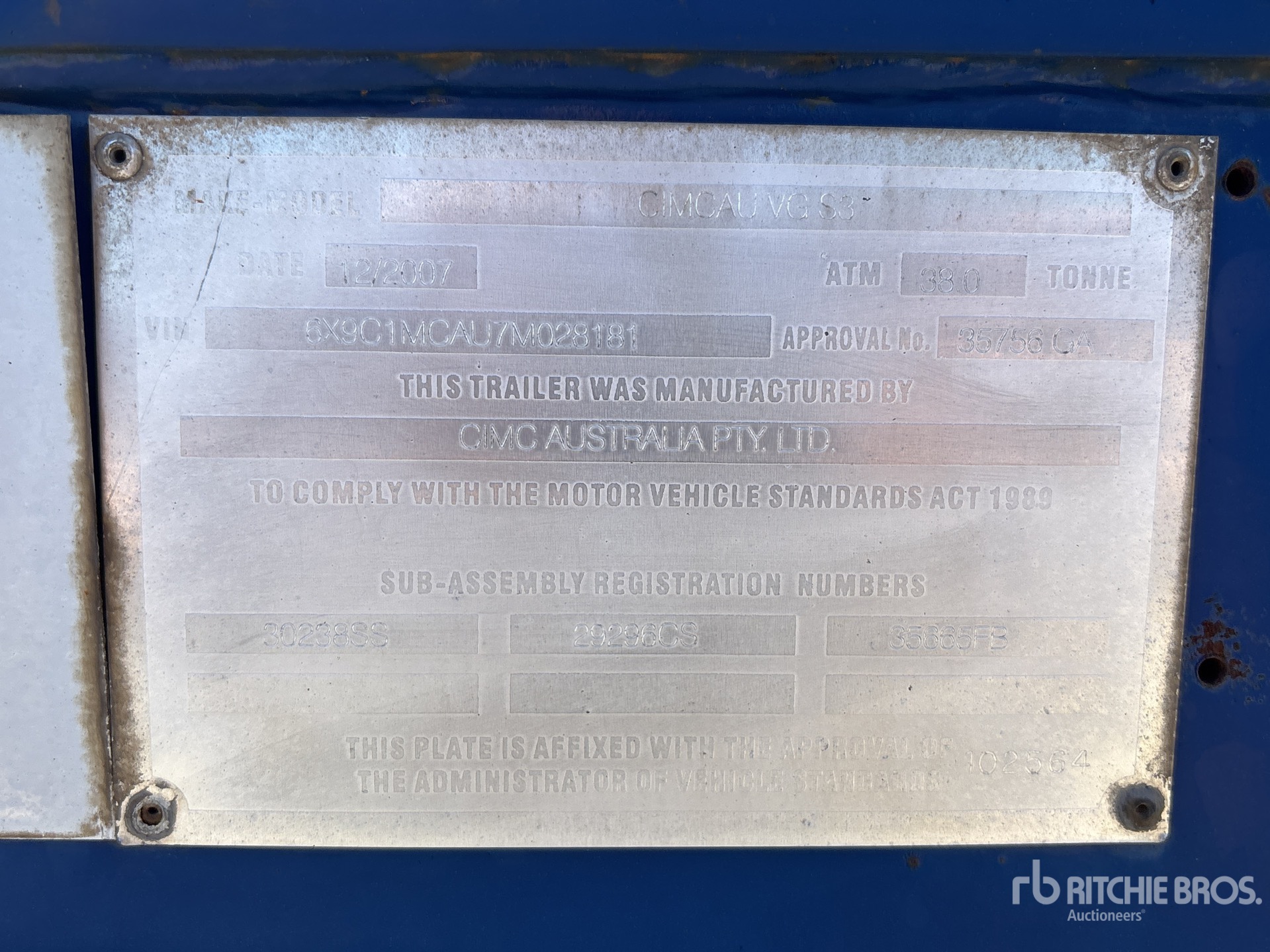 General Appearance with Serial Number / VIN