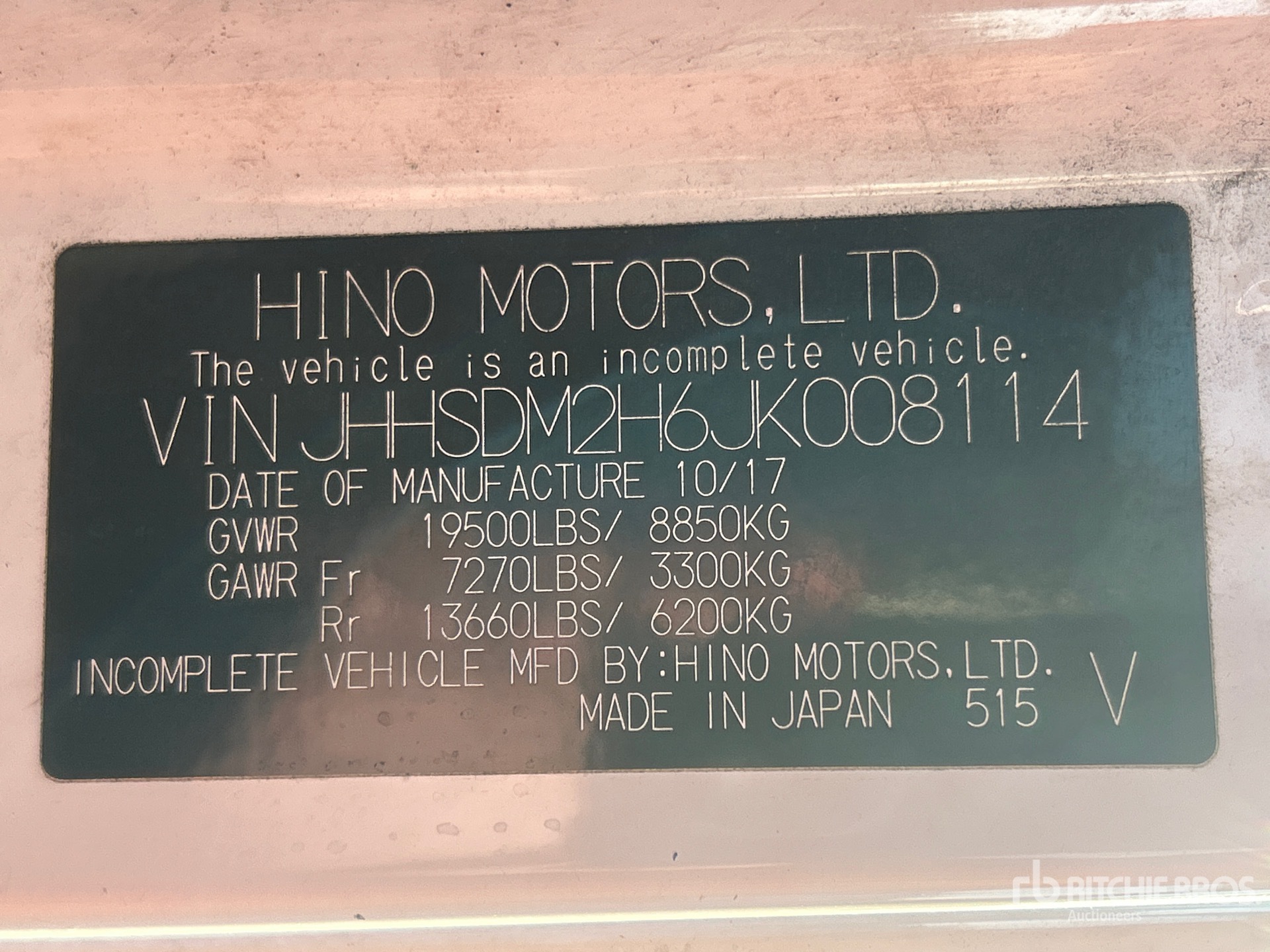 General Appearance with Serial Number / VIN
