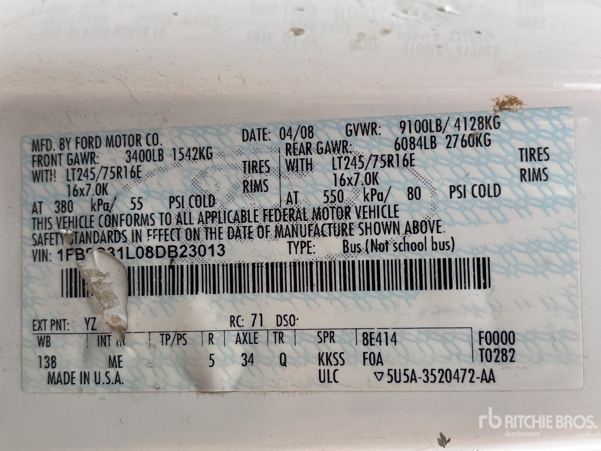 General Appearance with Serial Number / VIN