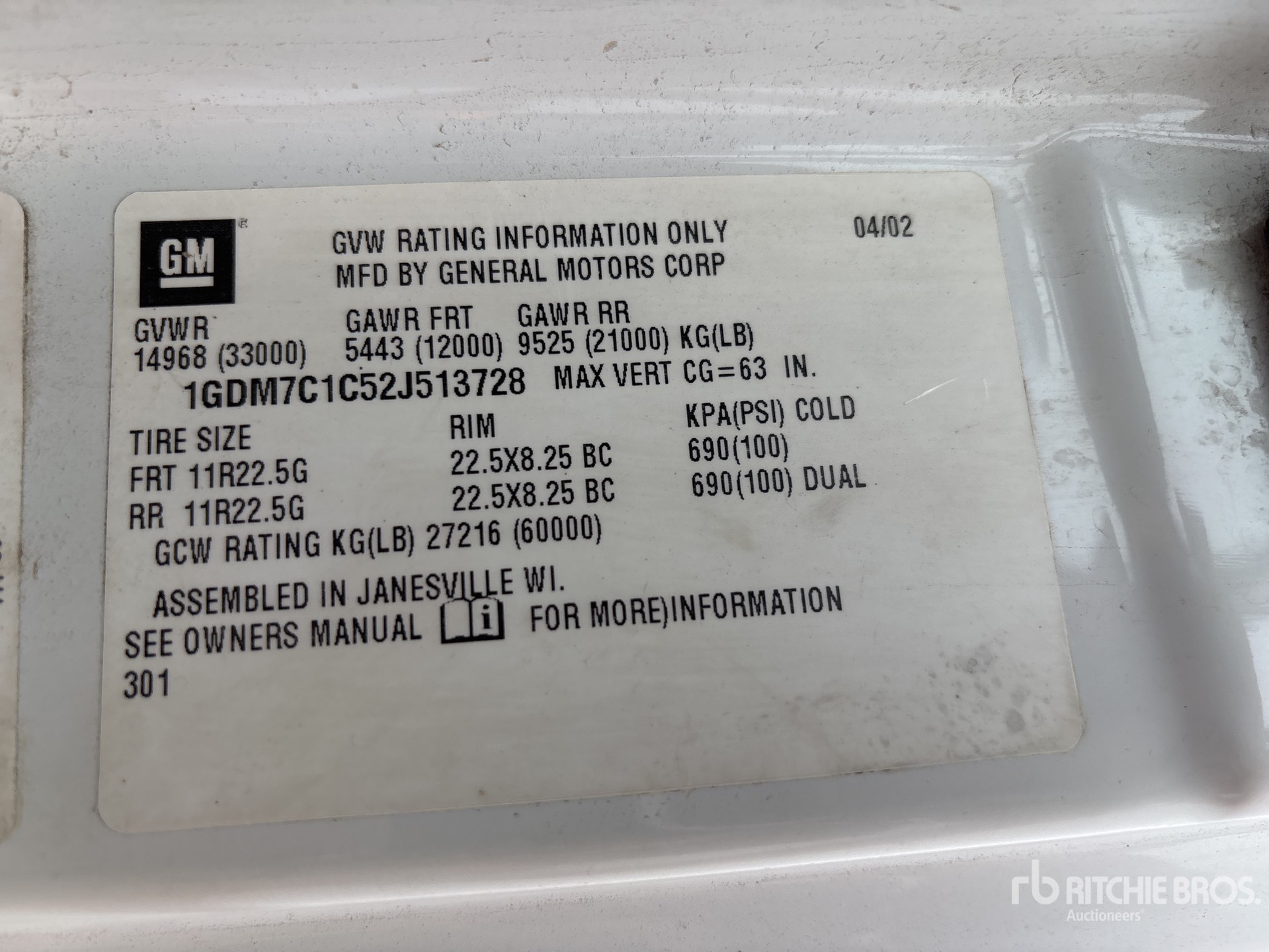 General Appearance with Serial Number / VIN