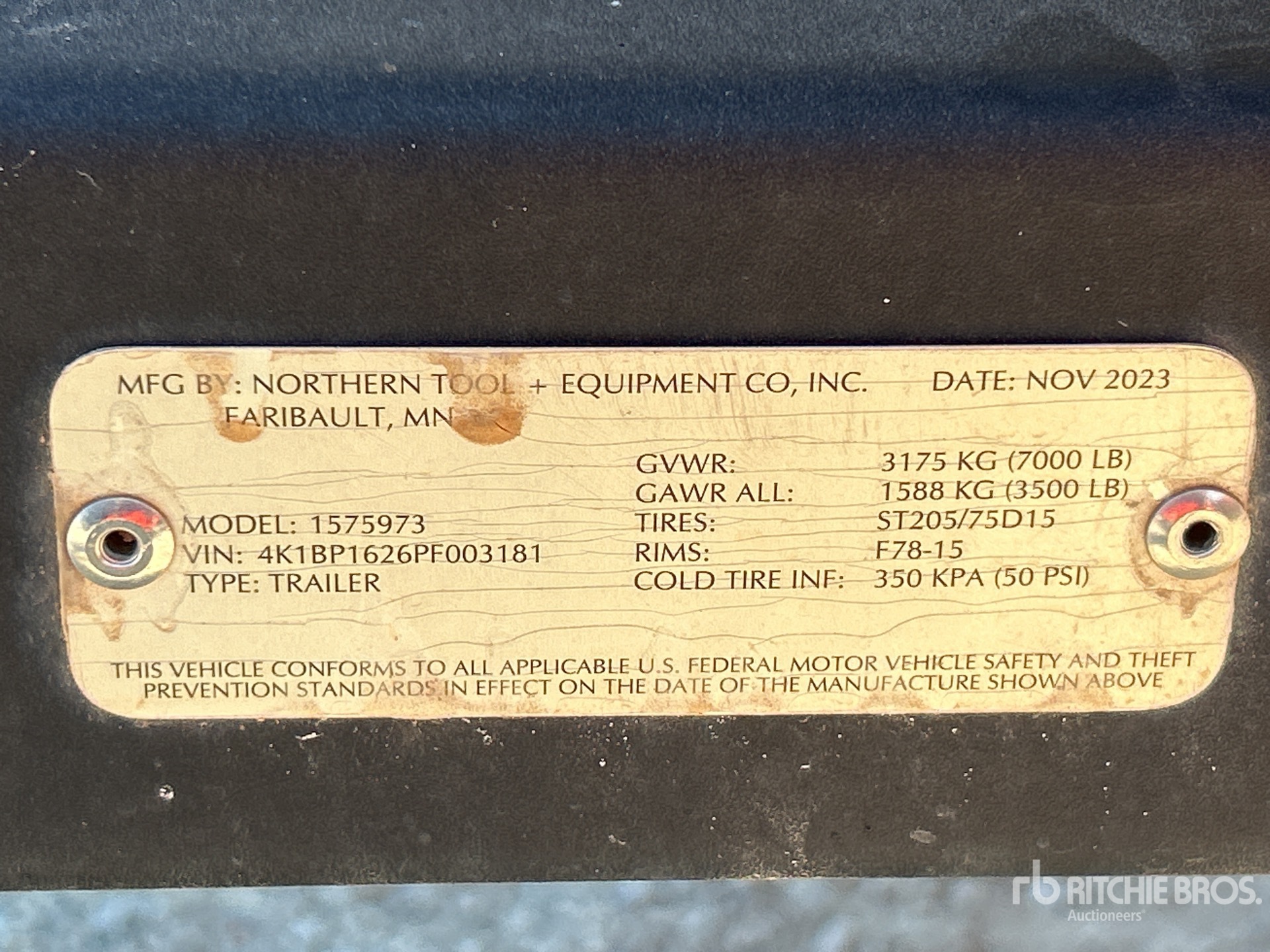 General Appearance with Serial Number / VIN