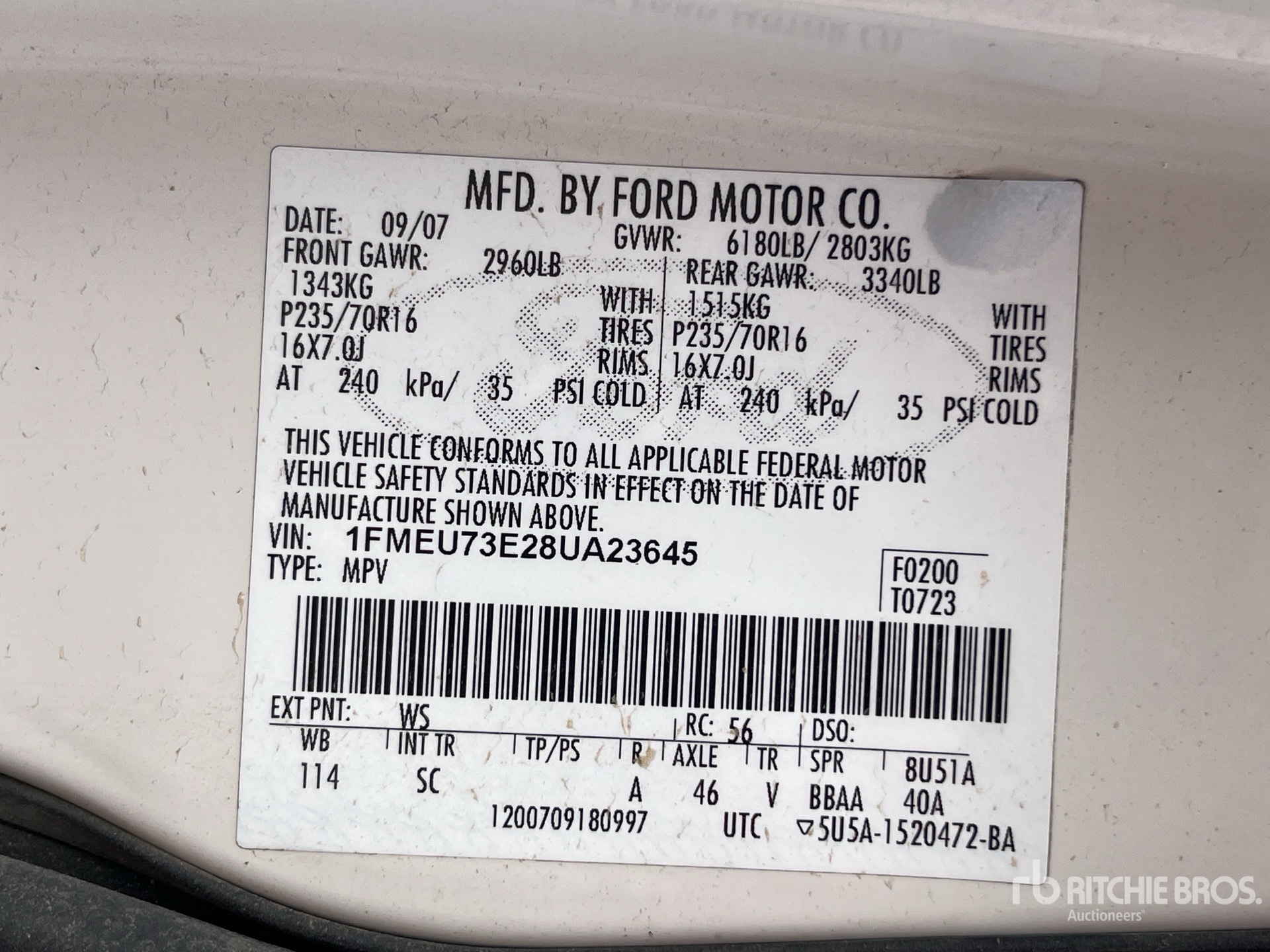 General Appearance with Serial Number / VIN