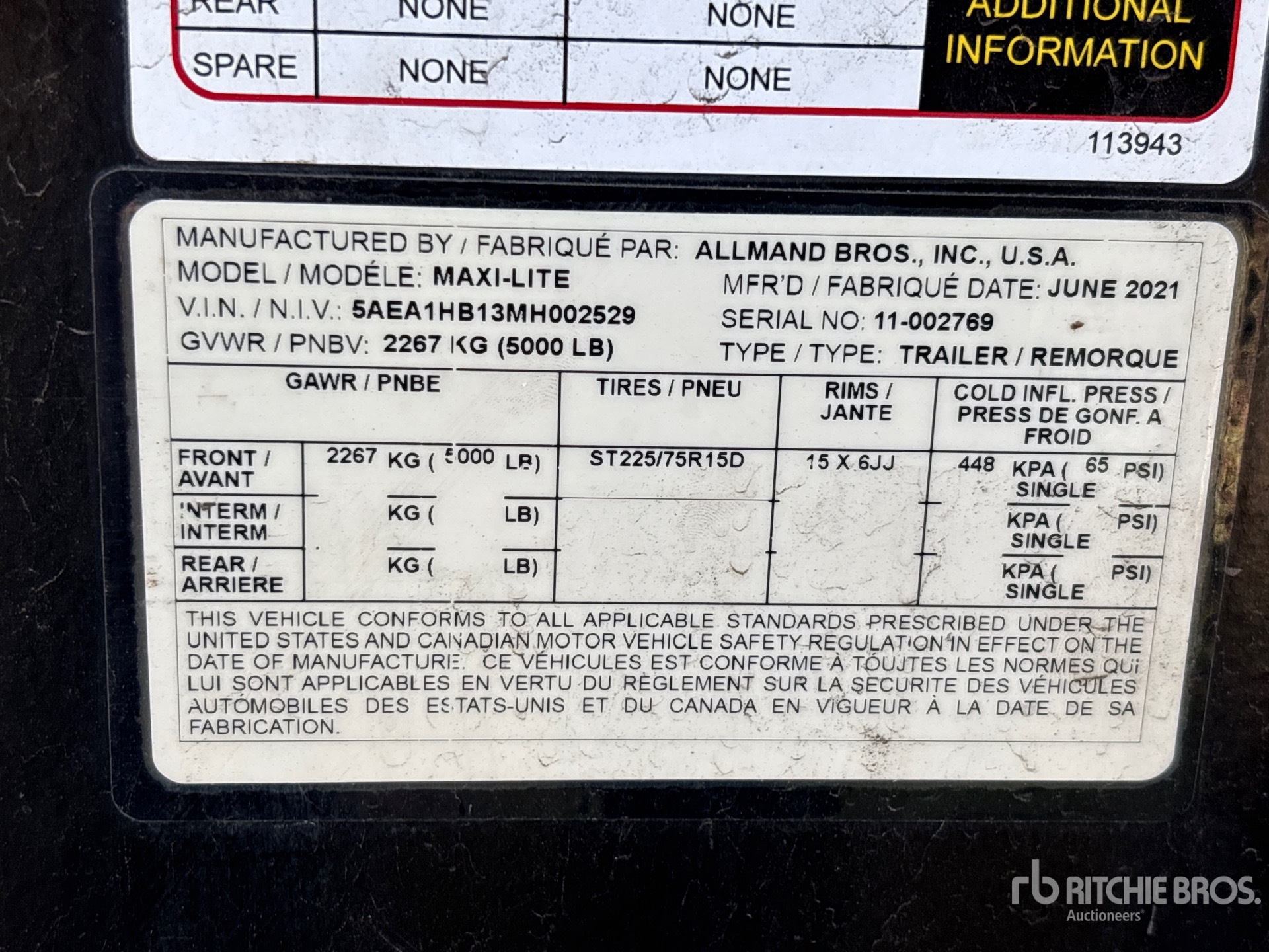 General Appearance with Serial Number / VIN