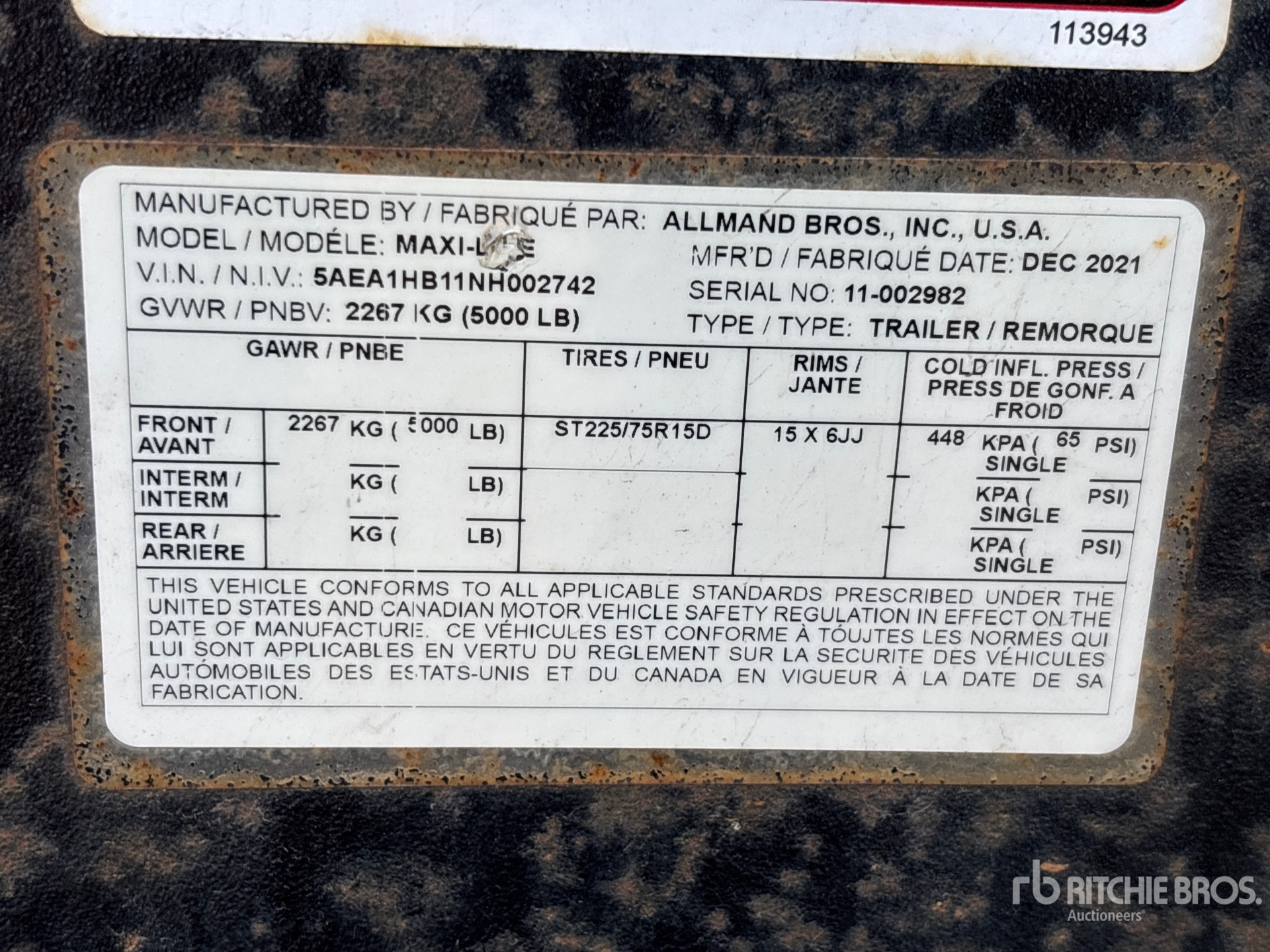 General Appearance with Serial Number / VIN