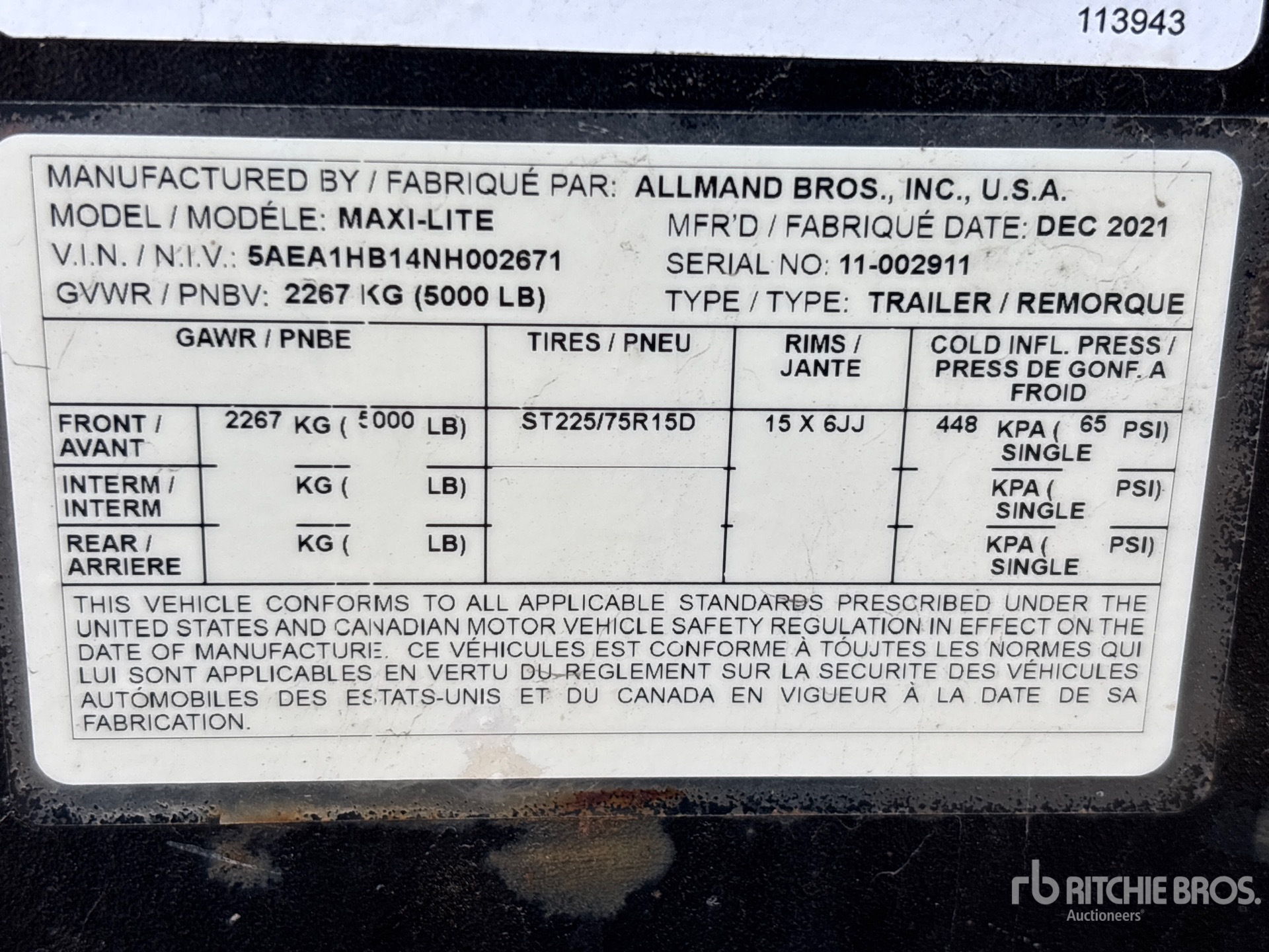 General Appearance with Serial Number / VIN