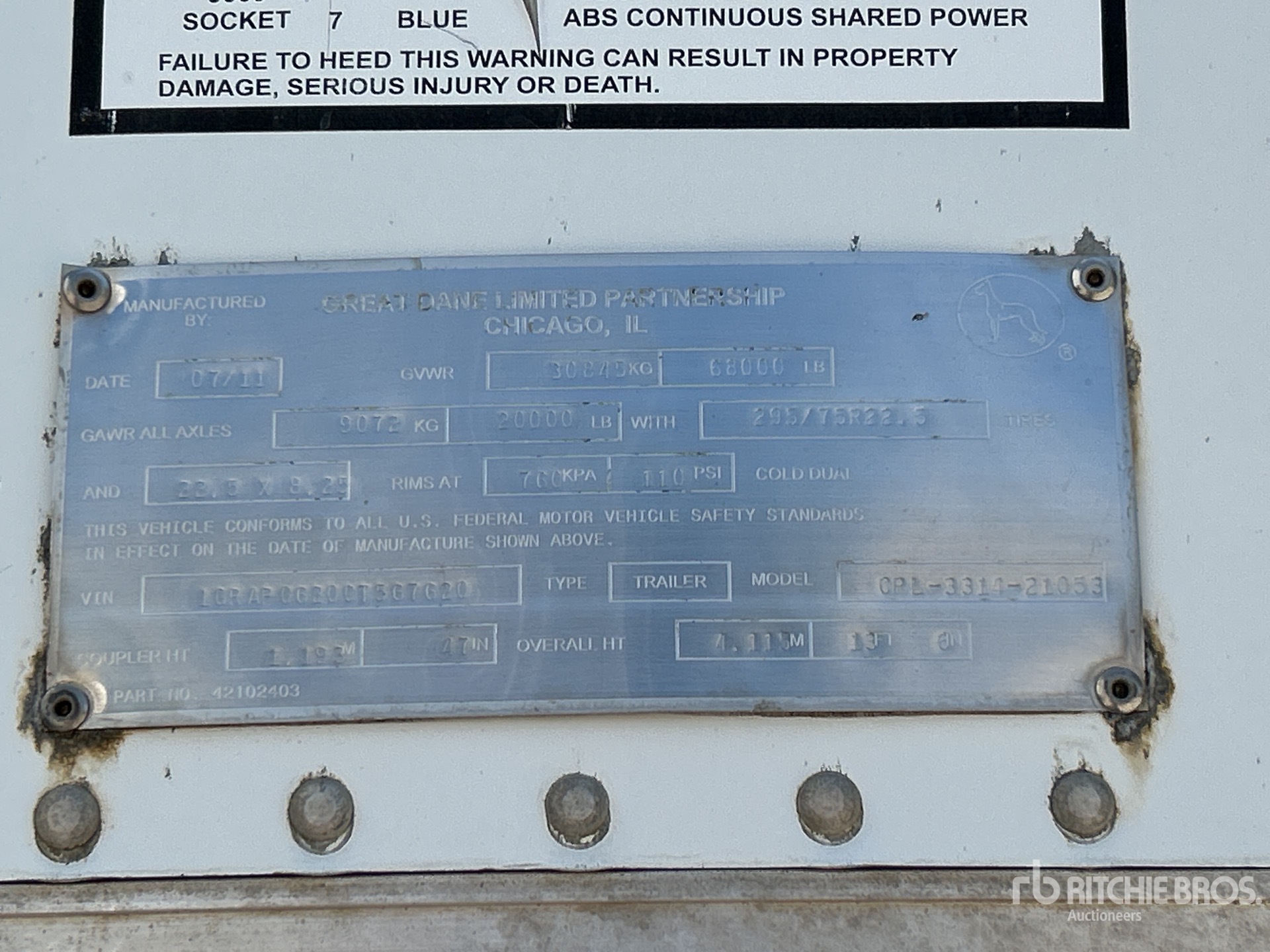 General Appearance with Serial Number / VIN