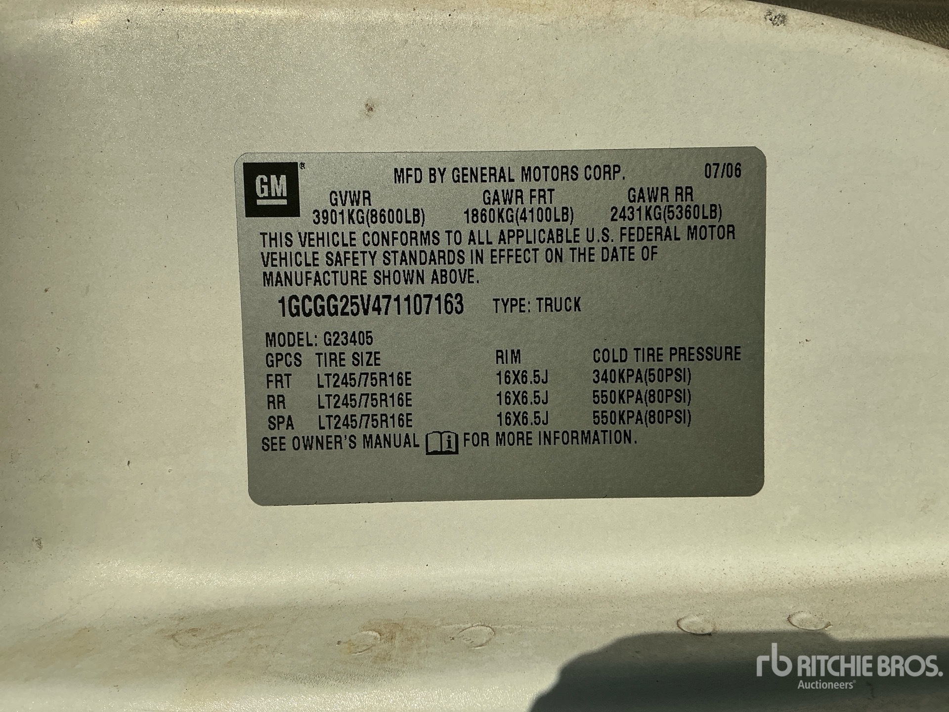 General Appearance with Serial Number / VIN