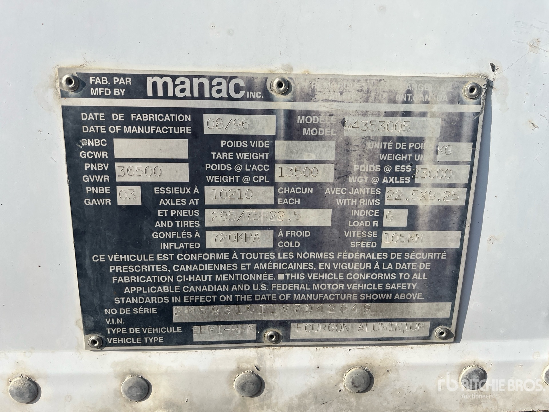 General Appearance with Serial Number / VIN