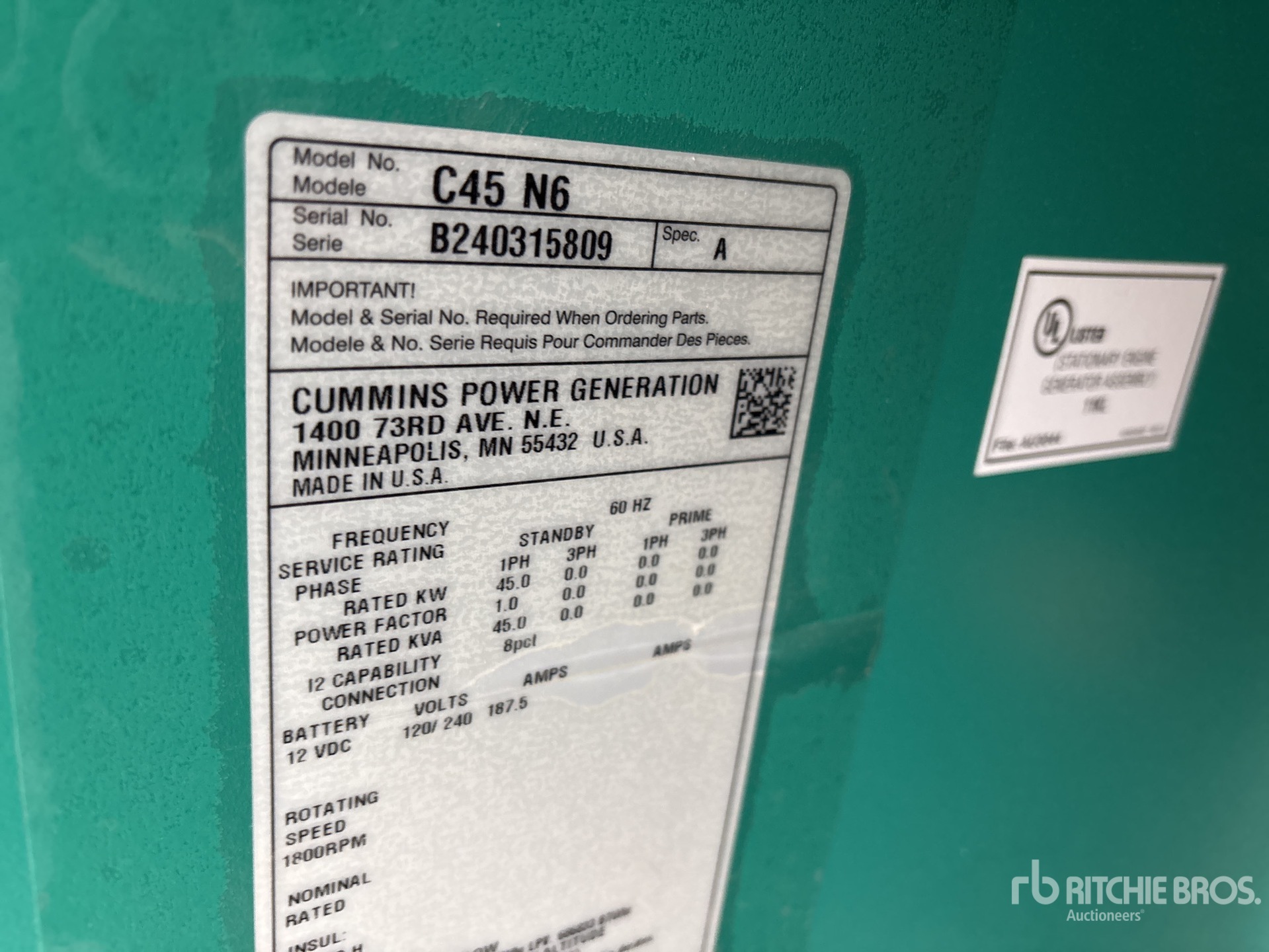 General Appearance with Serial Number / VIN
