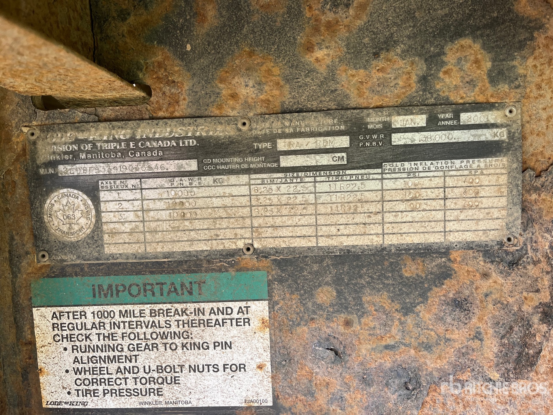 General Appearance with Serial Number / VIN