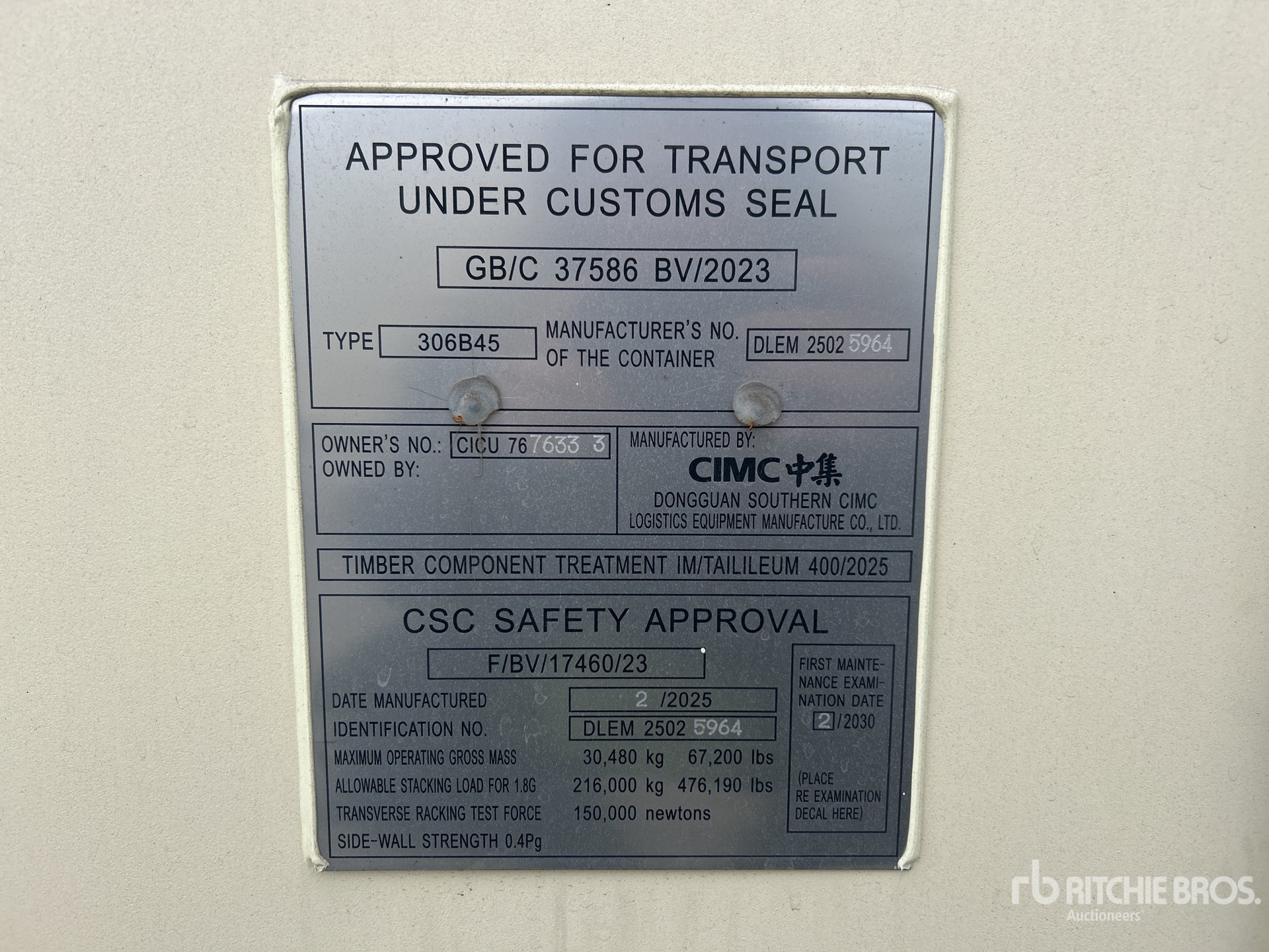 General Appearance with Serial Number / VIN