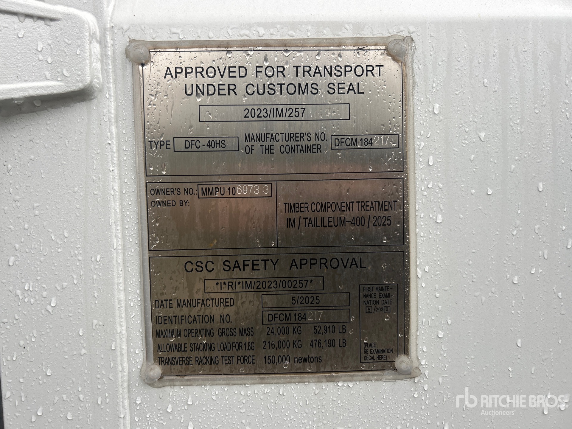 General Appearance with Serial Number / VIN