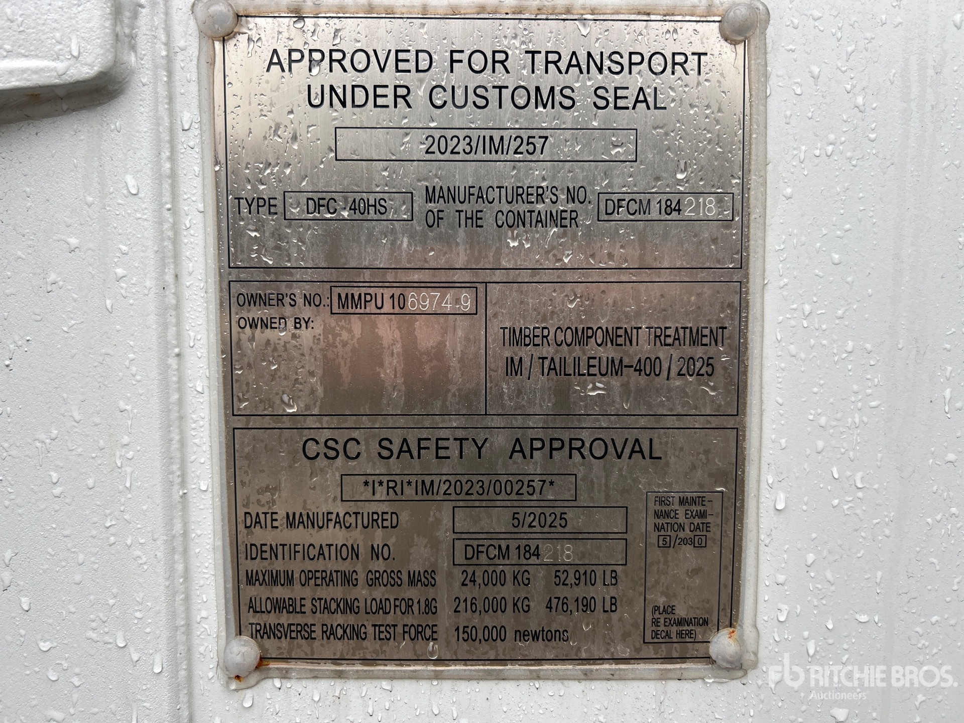 General Appearance with Serial Number / VIN