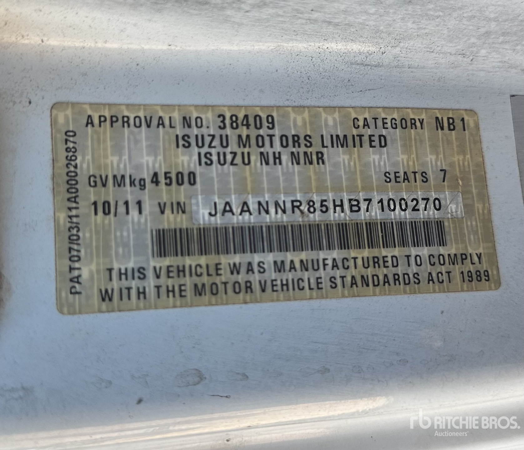 General Appearance with Serial Number / VIN