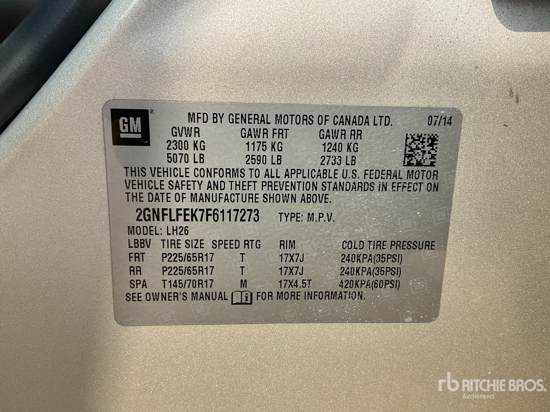 General Appearance with Serial Number / VIN