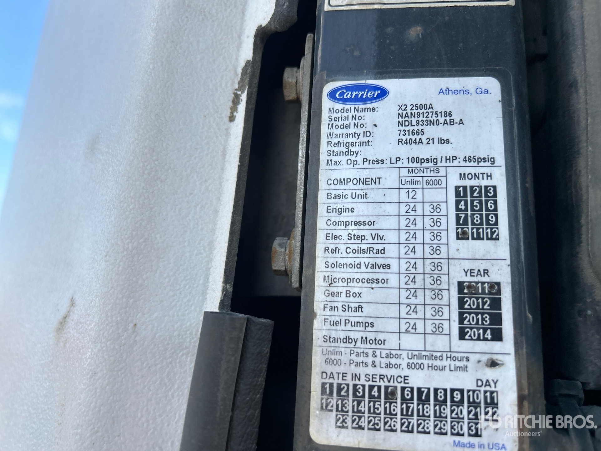 General Appearance with Refrigeration Unit Serial Number