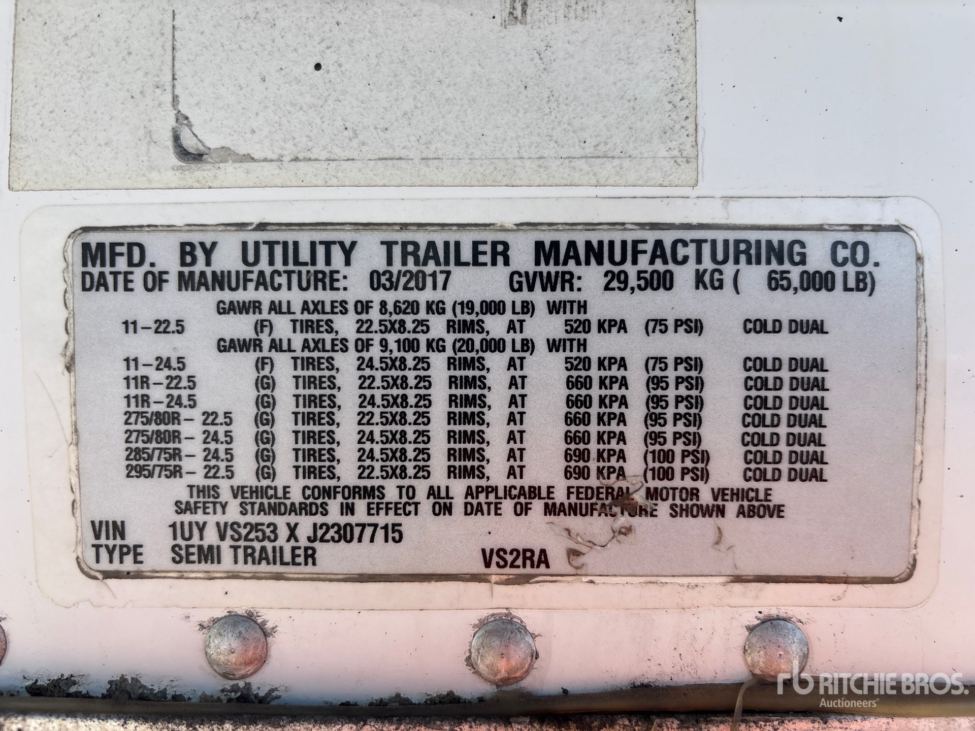 General Appearance with Serial Number / VIN